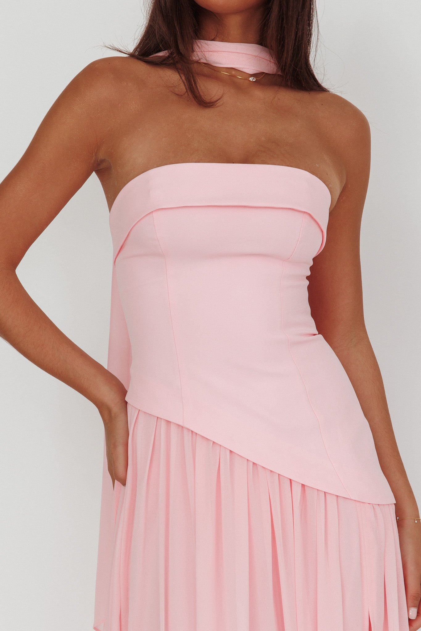 Mariabella Asymmetric Bodice Maxi Dress Pink-Maymioy