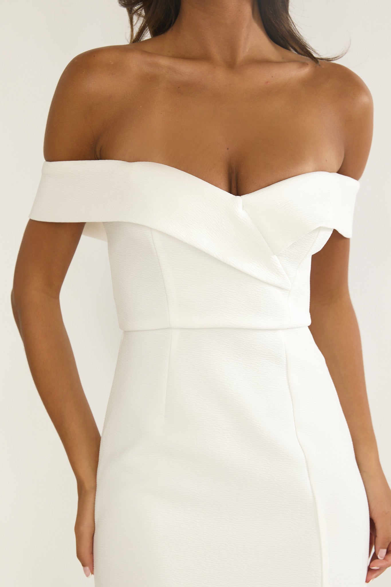 Rider Off-Shoulder Front Split Maxi Dress White-Maymioy