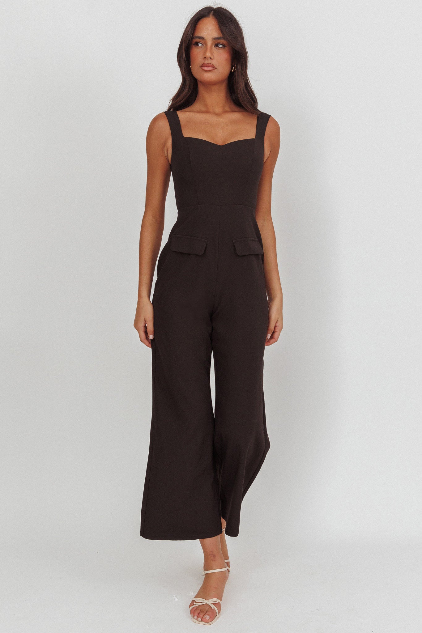 Atheena Faux Pocket Jumpsuit Black-Maymioy