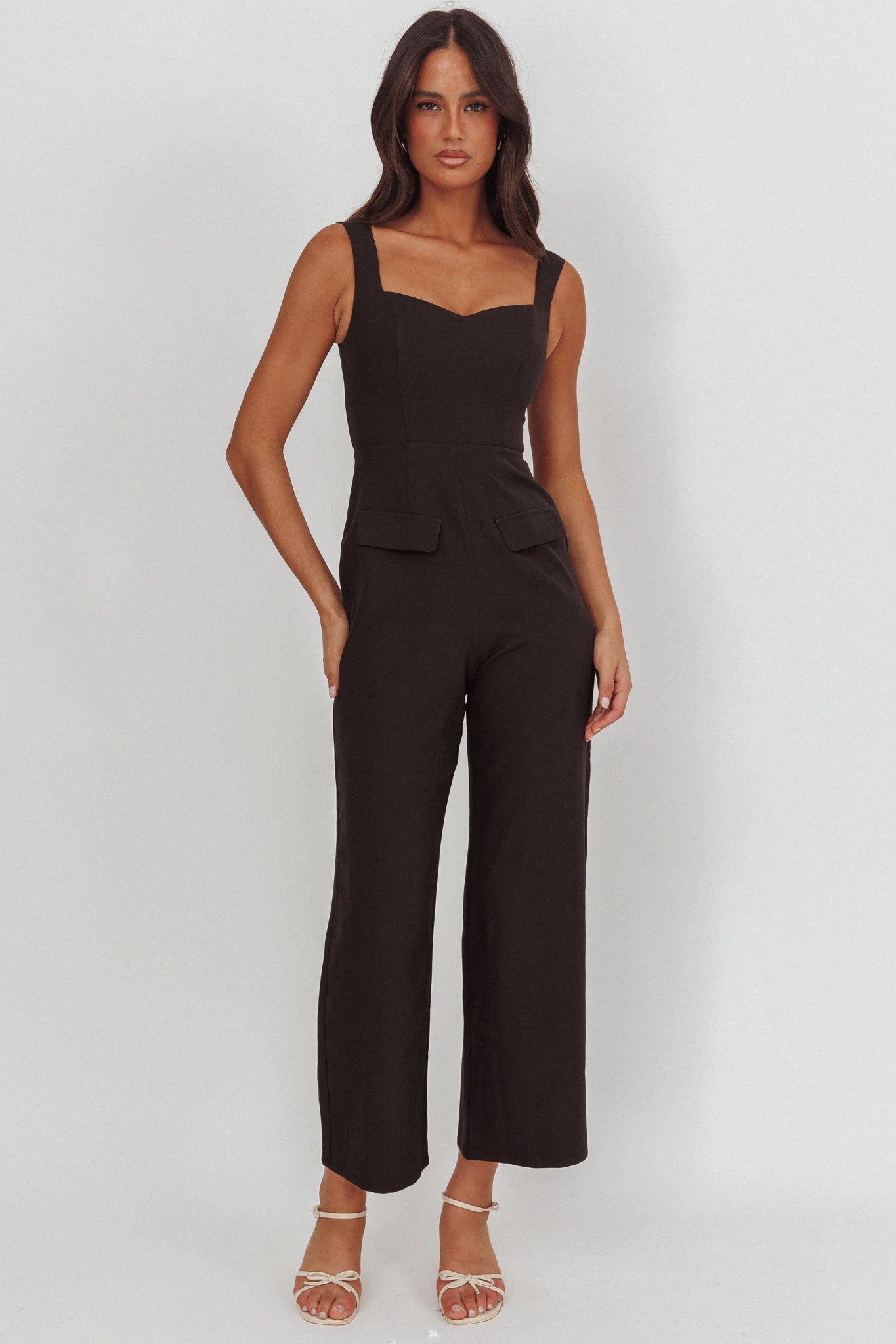 Atheena Faux Pocket Jumpsuit Black-Maymioy