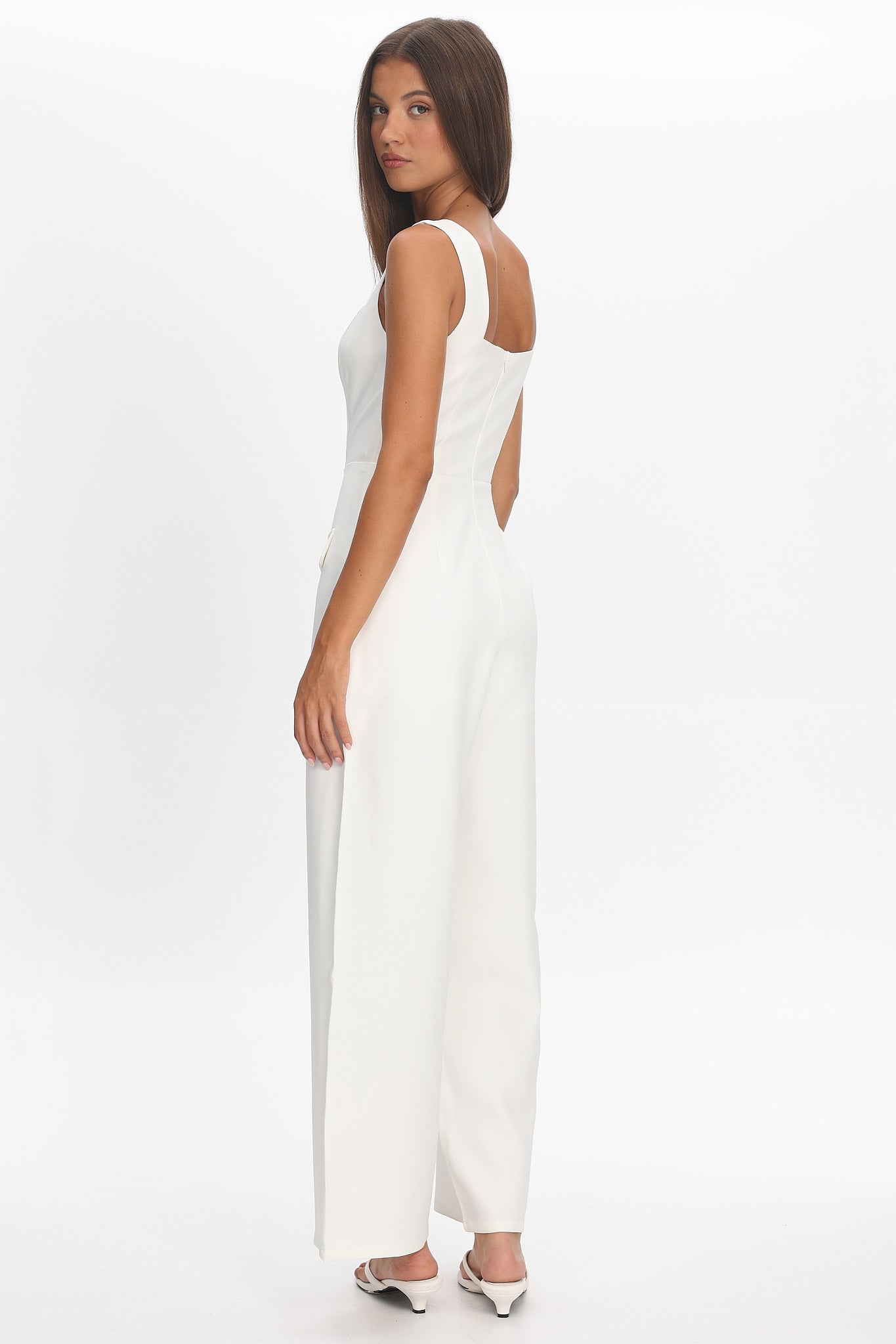 Atheena Faux Pocket Jumpsuit White-Maymioy