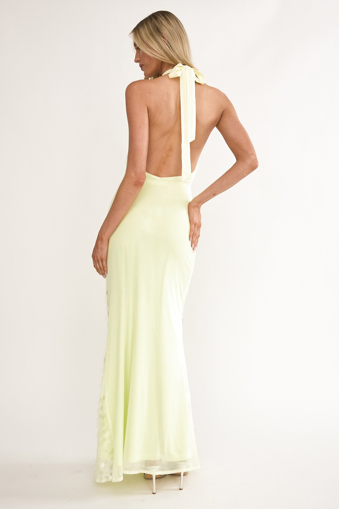Kirralee Asymmetric Halterneck Sequin Maxi Dress Butter-Maymioy