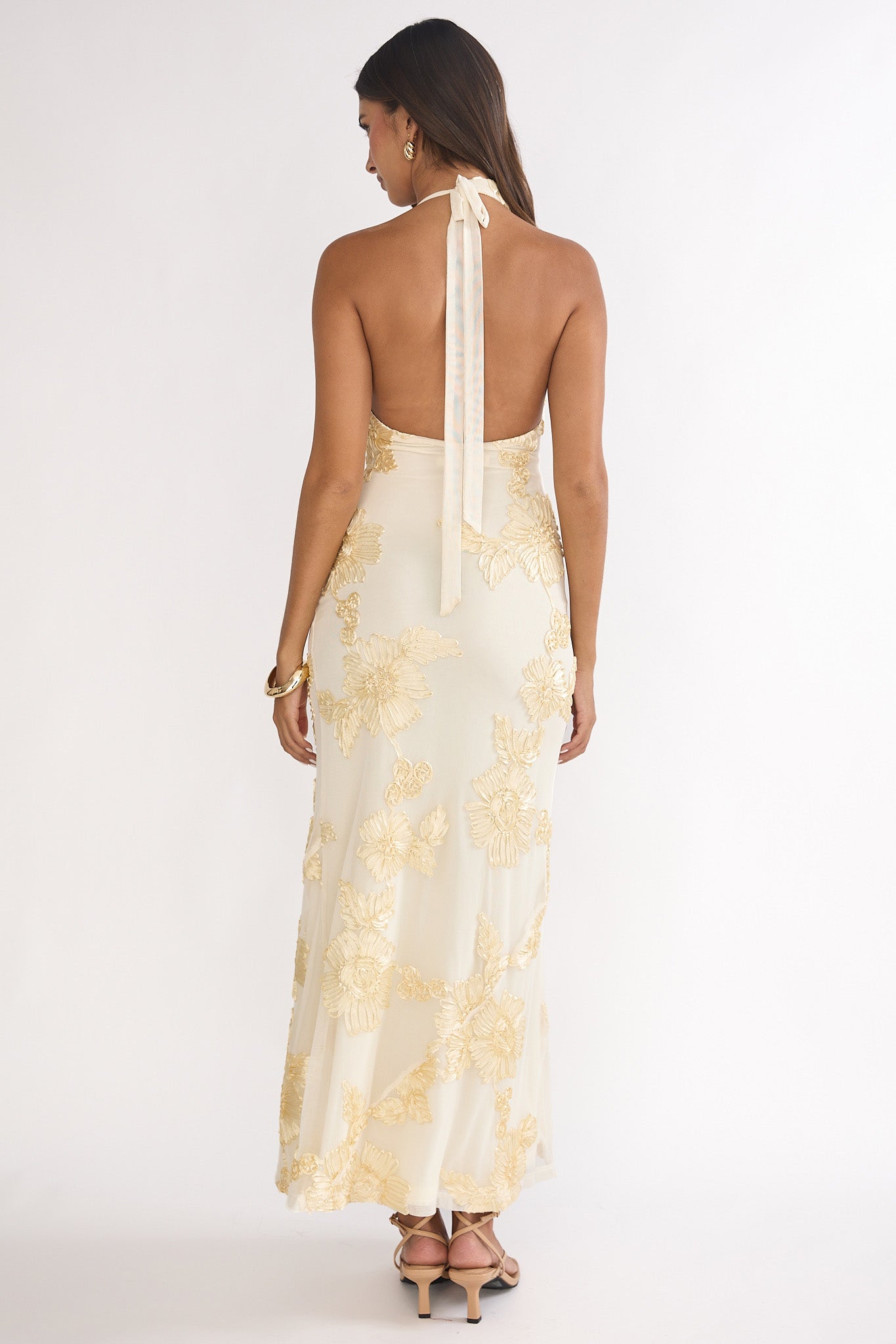 Kirralee Asymmetric Halterneck Embellished Maxi Dress Yellow-Maymioy