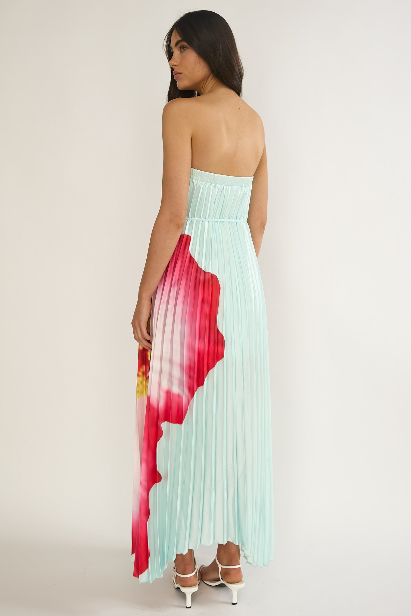 Lauriella Strapless Accordion Pleat Maxi Dress Hibiscus Mint-Maymioy