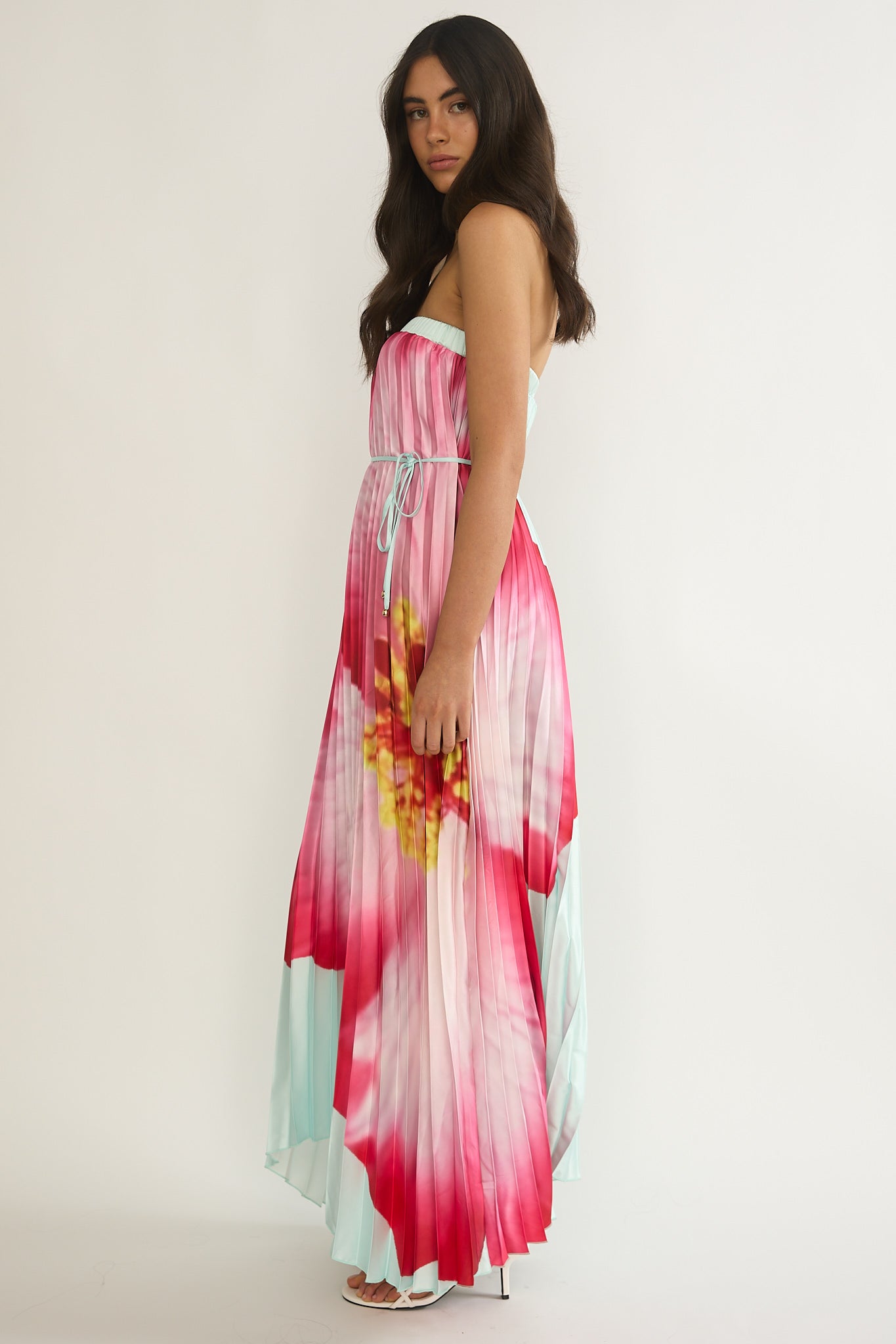 Lauriella Strapless Accordion Pleat Maxi Dress Hibiscus Mint-Maymioy