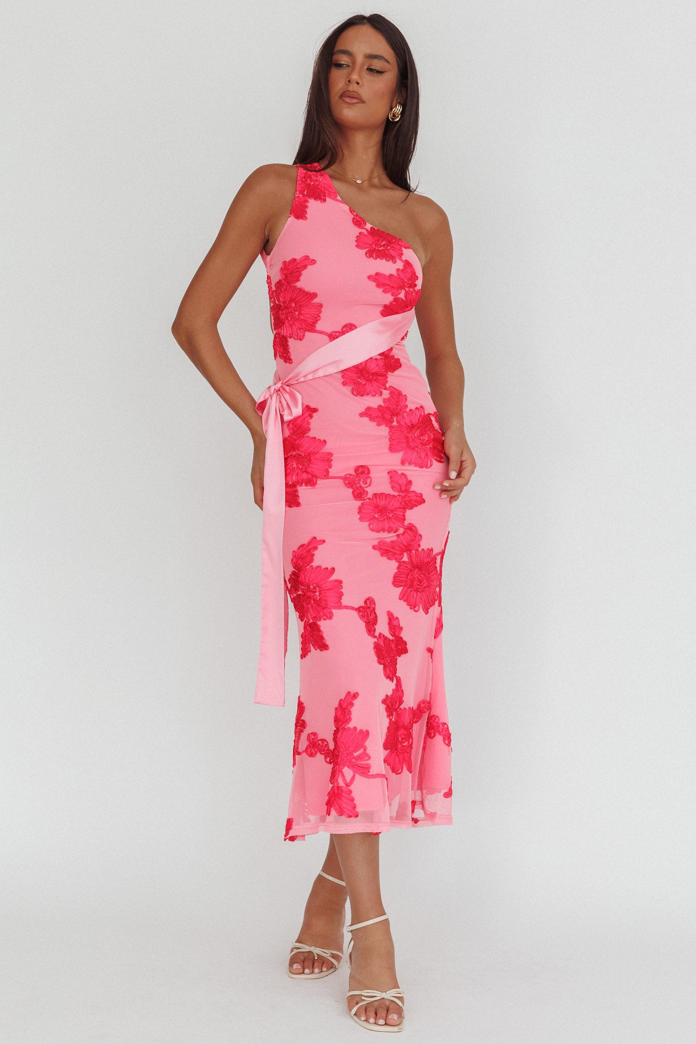 Kairi One-Shoulder Sash Maxi Dress Hot Pink-Maymioy