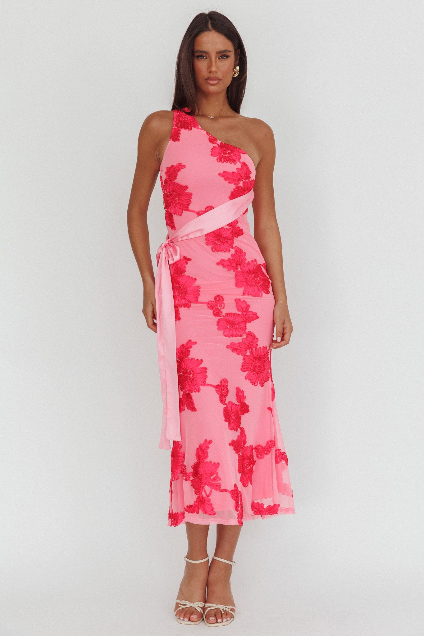 Kairi One-Shoulder Sash Maxi Dress Hot Pink-Maymioy
