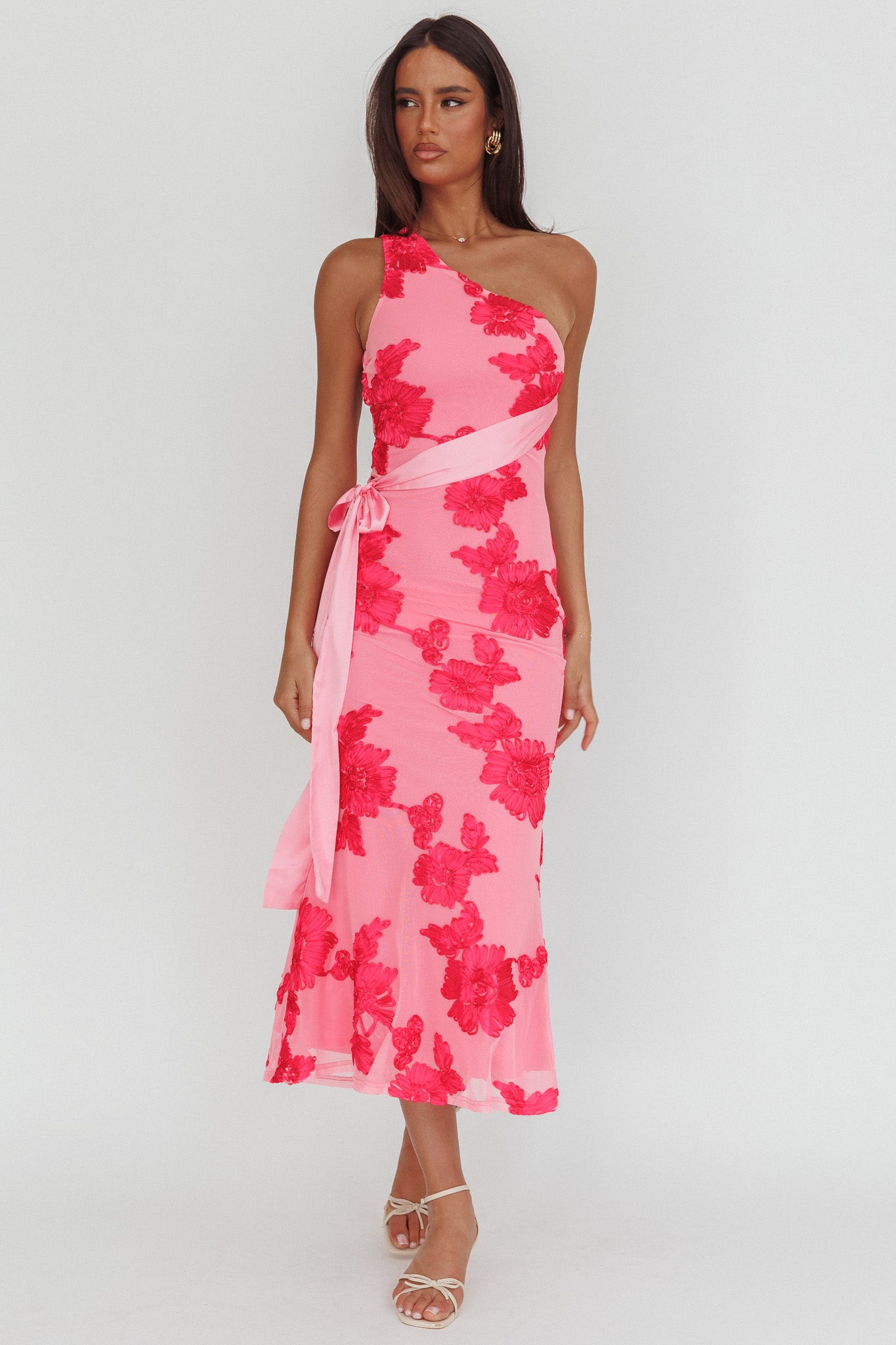 Kairi One-Shoulder Sash Maxi Dress Hot Pink-Maymioy