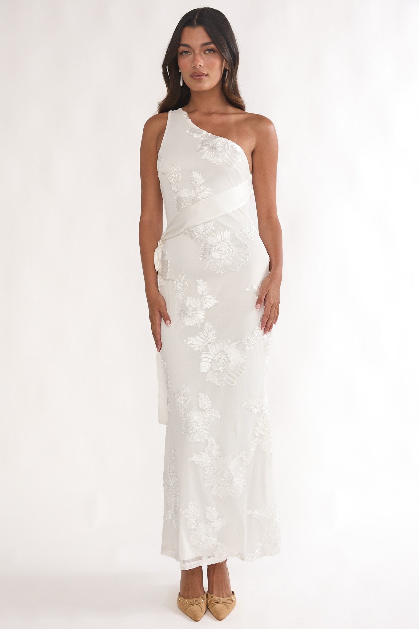 Kairi One-Shoulder Sash Maxi Dress White-Maymioy