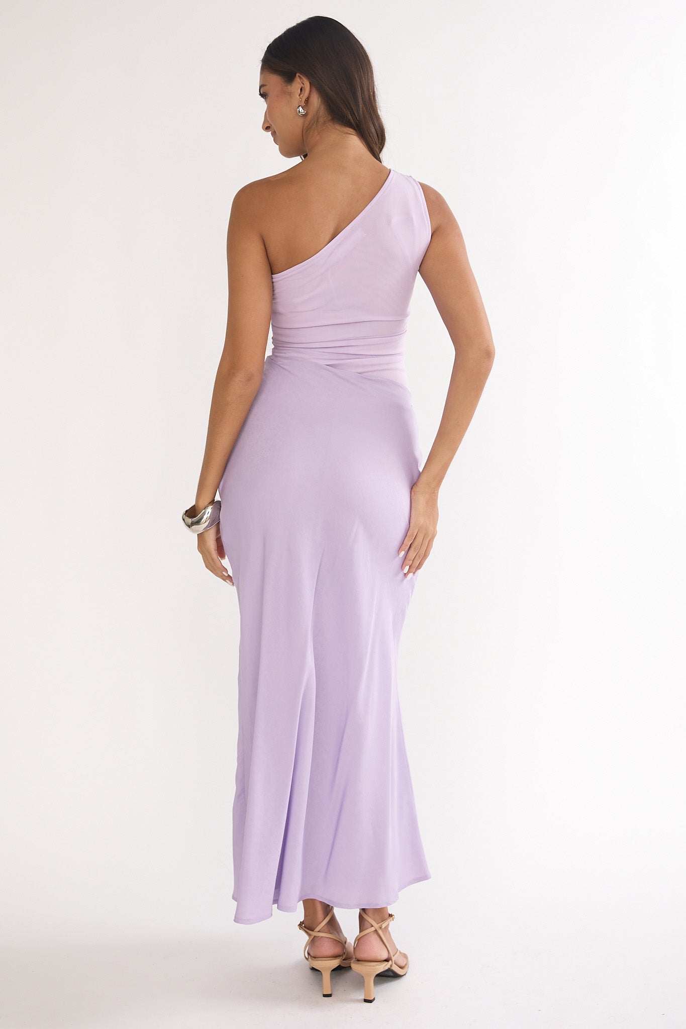 Divina One-Shoulder Gathered Waist Maxi Dress Lilac-Maymioy