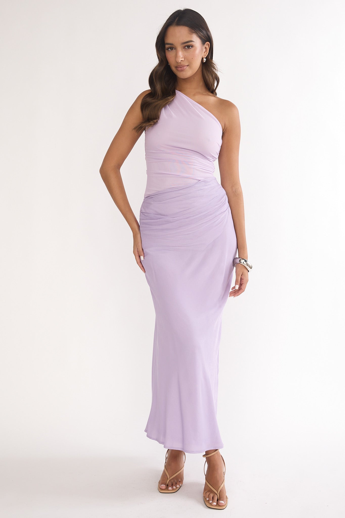 Divina One-Shoulder Gathered Waist Maxi Dress Lilac-Maymioy