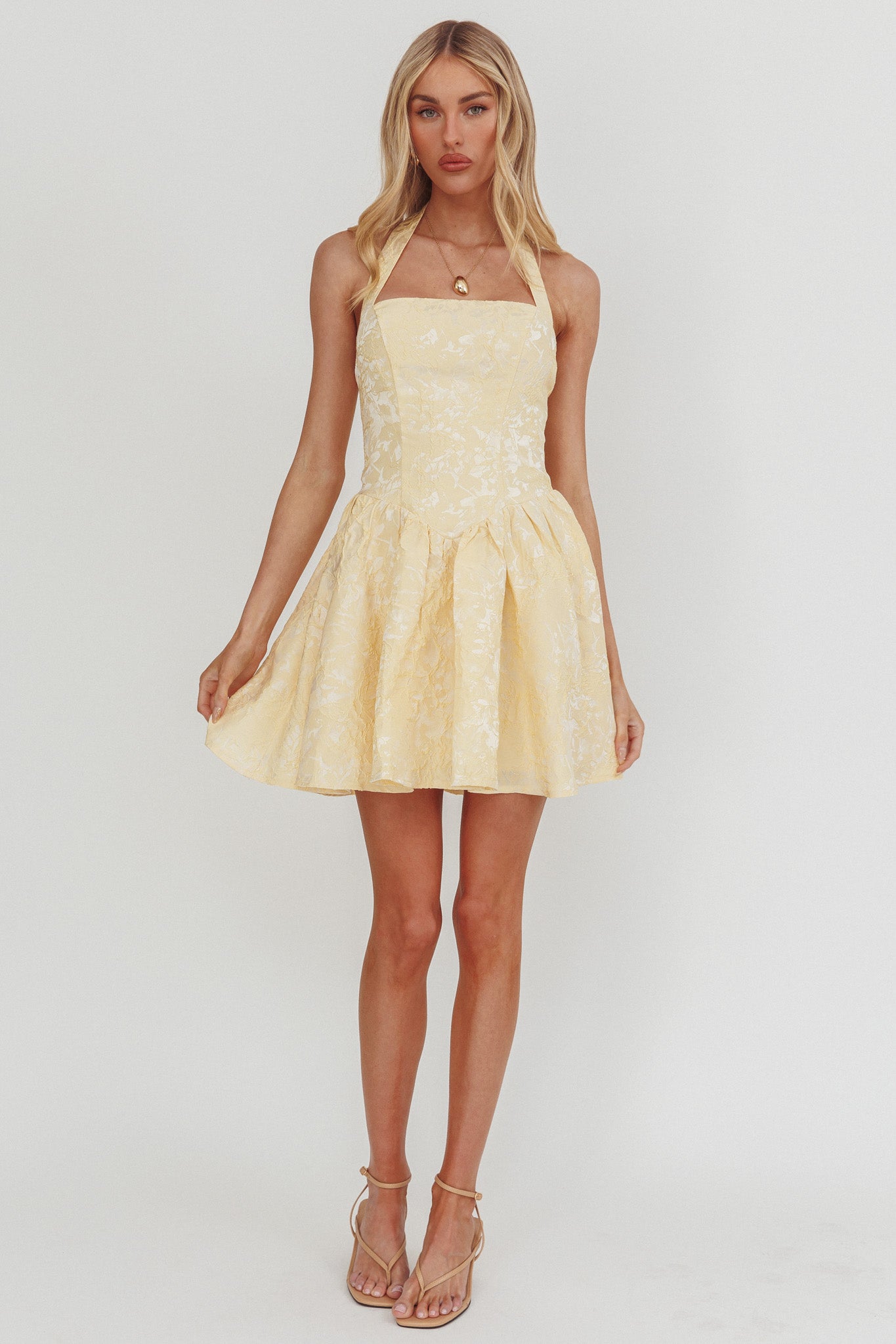 Serrah Halter Mini Dress Jacquard Butter-Maymioy