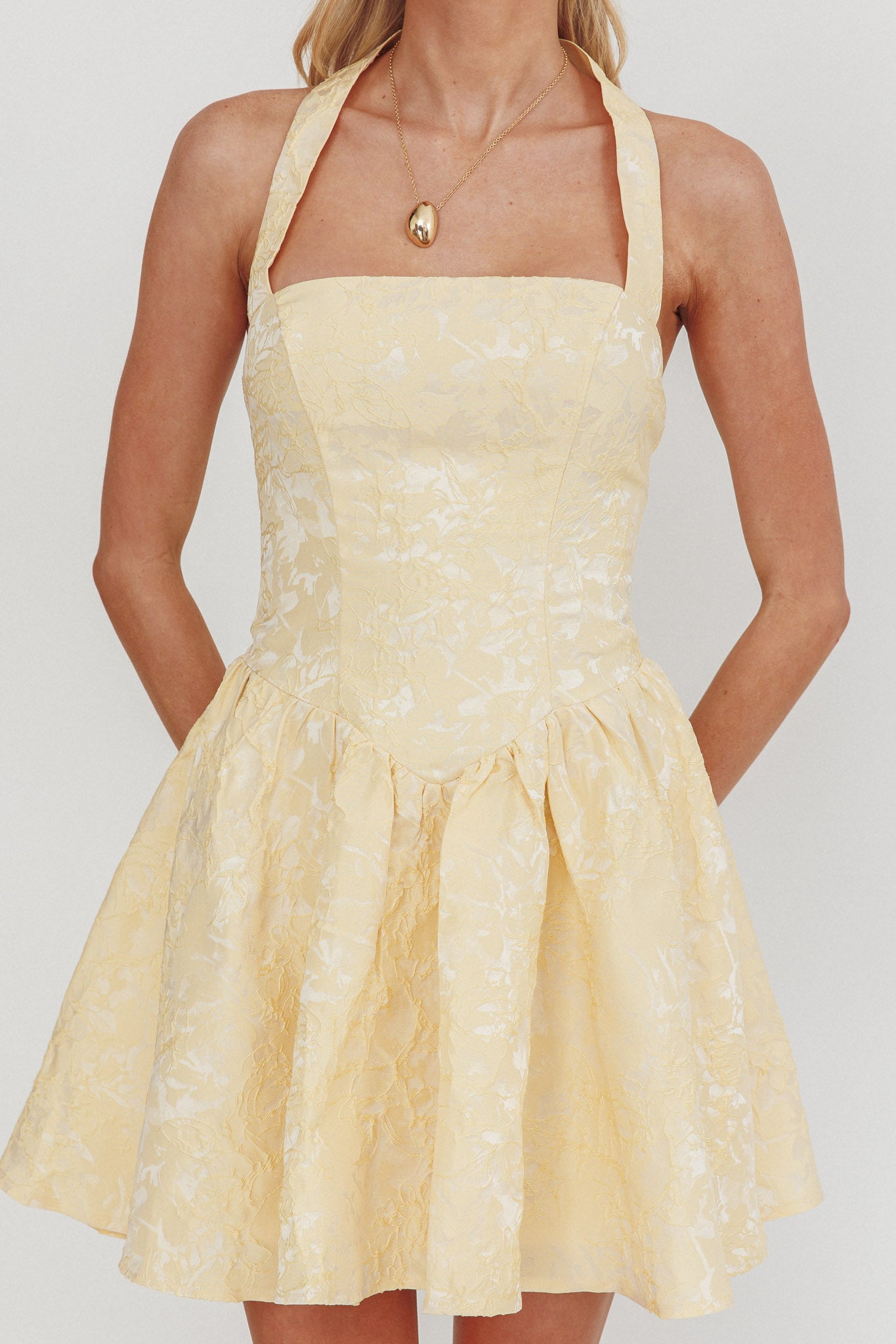 Serrah Halter Mini Dress Jacquard Butter-Maymioy