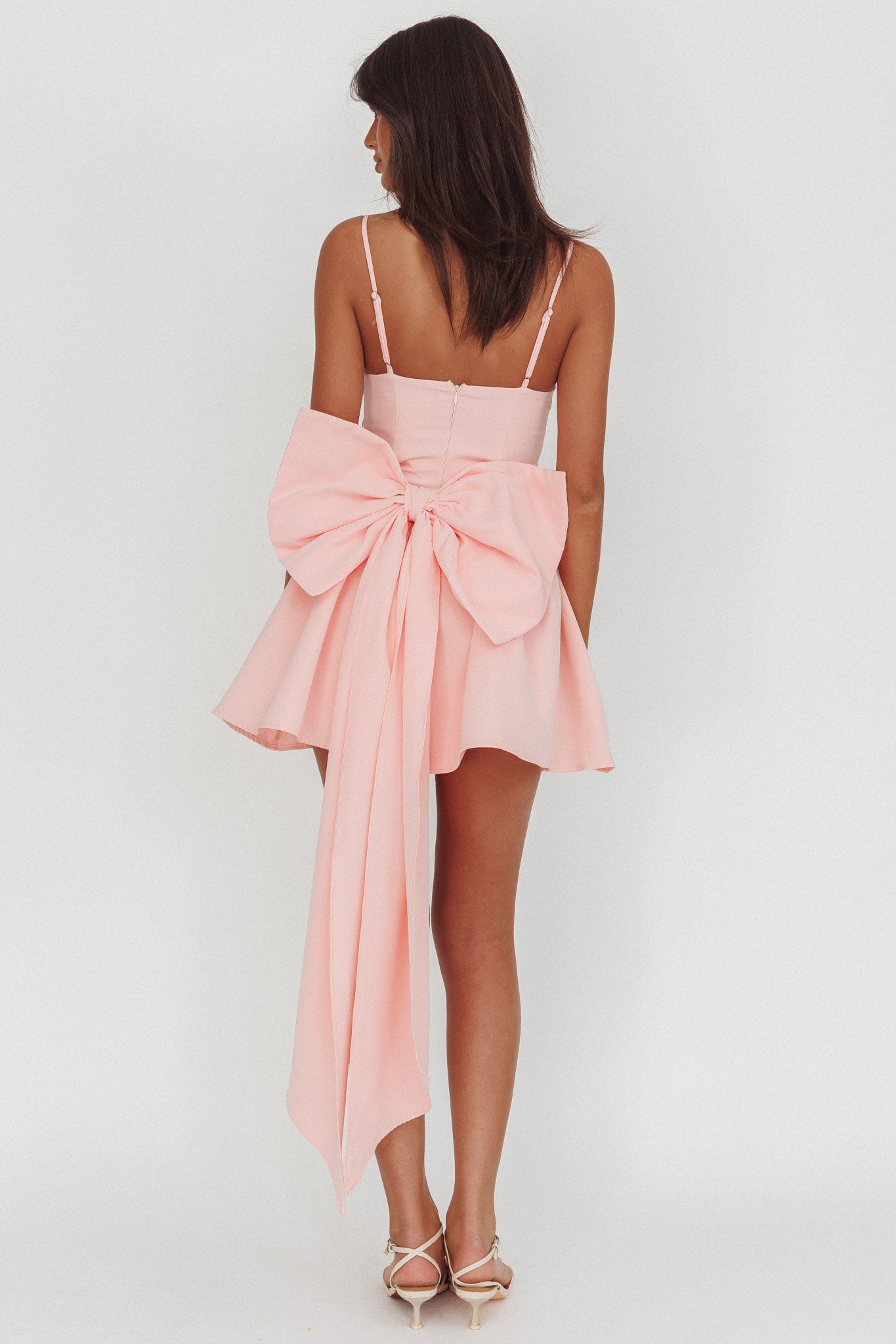 Wilder Oversized Back Bow Mini Dress Pink-Maymioy