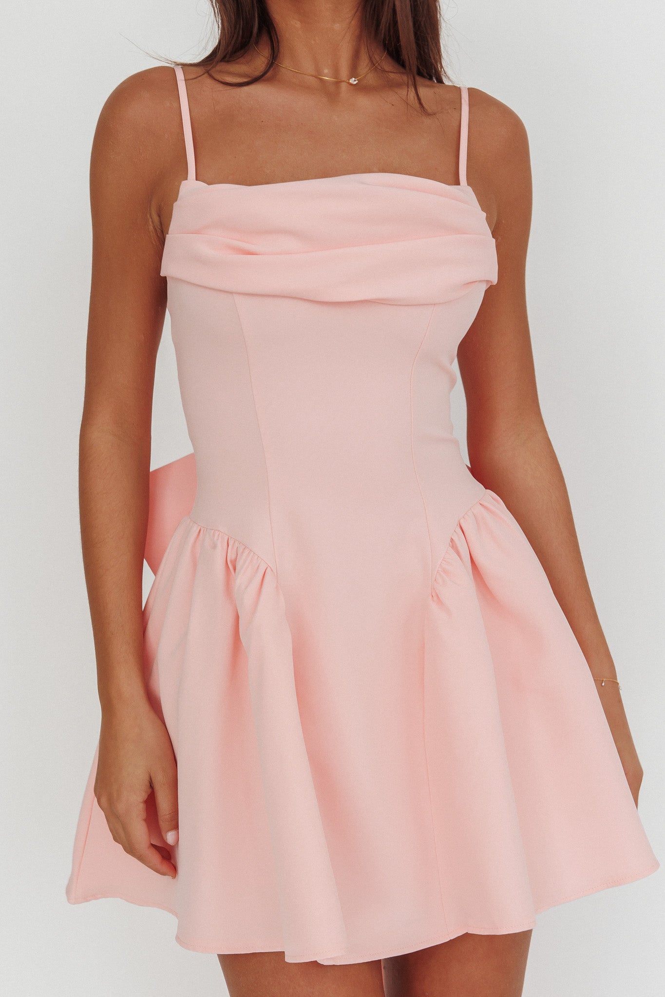Wilder Oversized Back Bow Mini Dress Pink-Maymioy