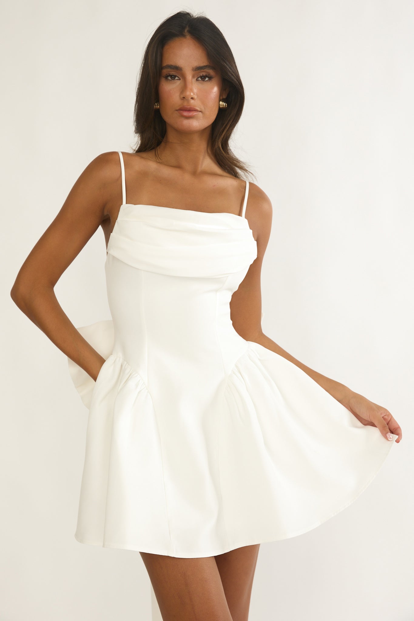 Wilder Oversized Back Bow Mini Dress White-Maymioy