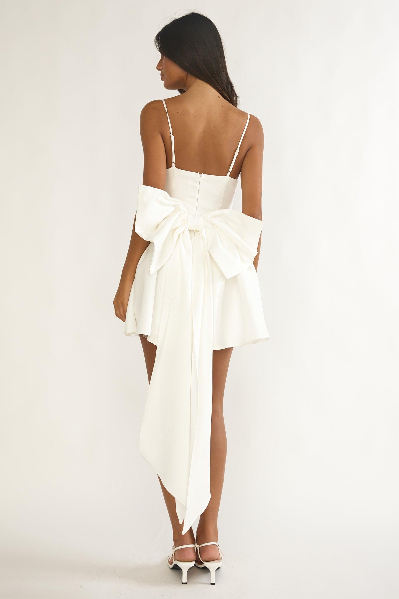 Wilder Oversized Back Bow Mini Dress White-Maymioy