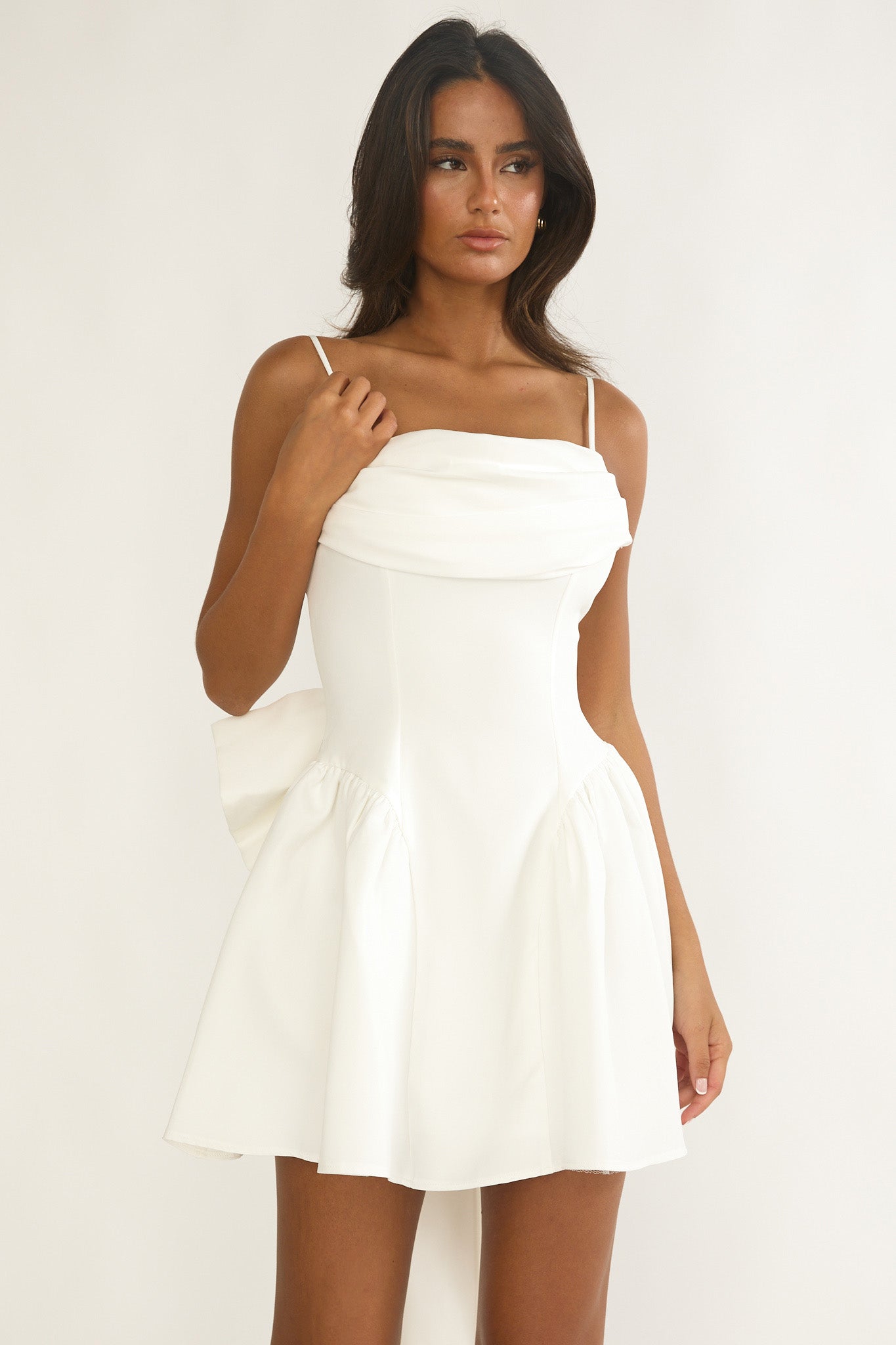Wilder Oversized Back Bow Mini Dress White-Maymioy