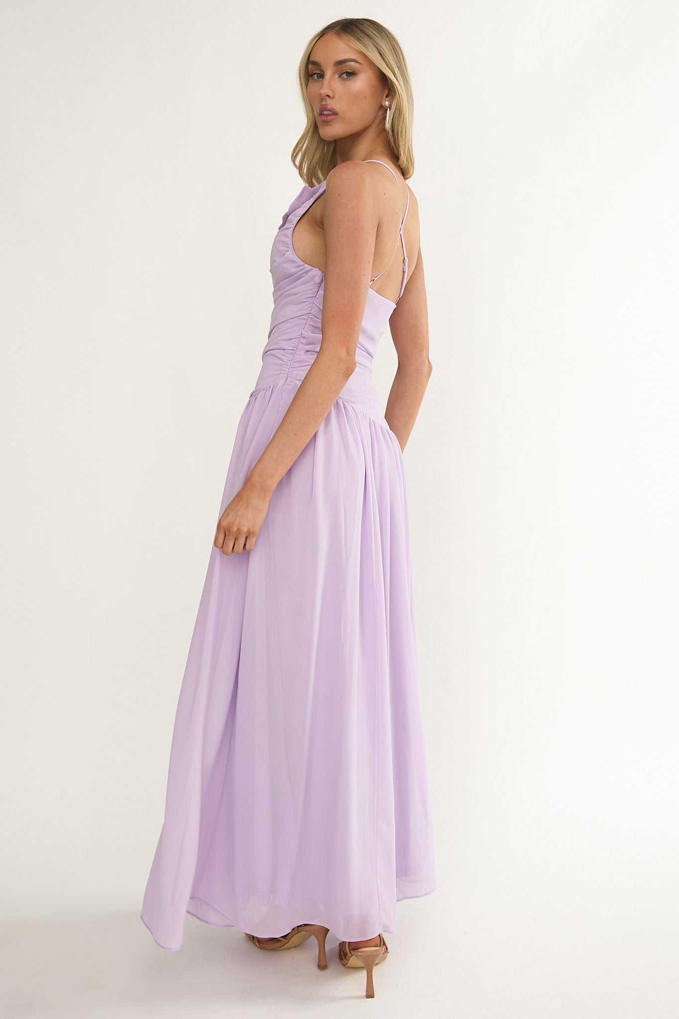 Brighten Drop Waist Flower Accent Maxi Dress Lilac-Maymioy