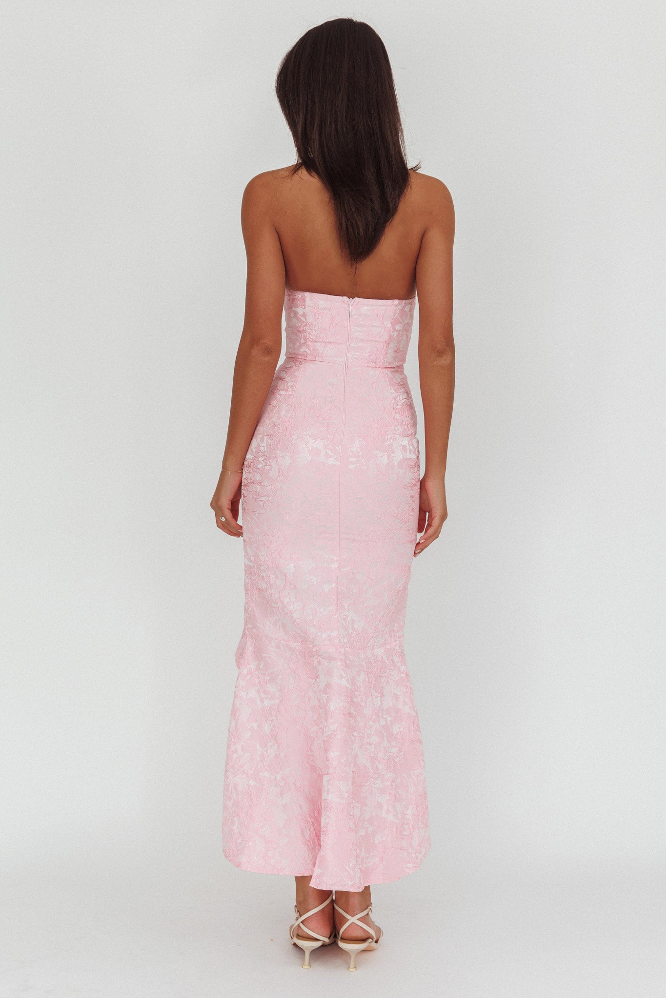 Corin Strapless High-Low Hem Maxi Dress Jacquard Pink-Maymioy
