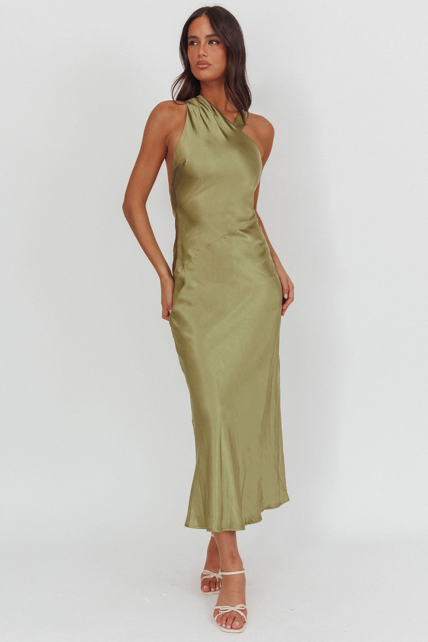 Florisse Asymmetric Neckline Maxi Dress Olive-Maymioy