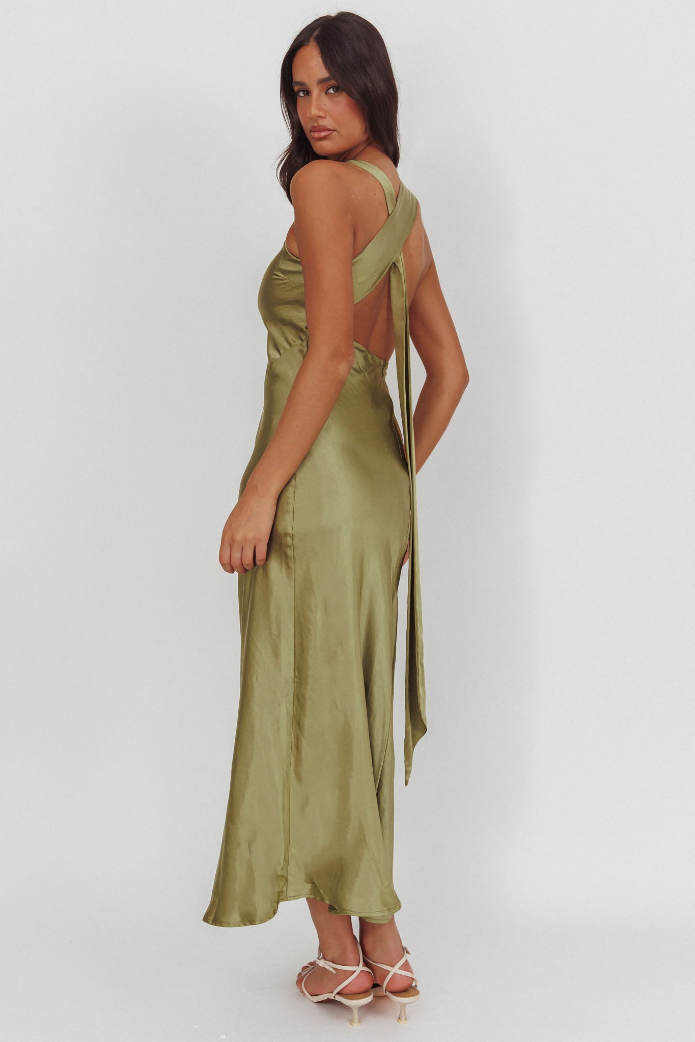 Florisse Asymmetric Neckline Maxi Dress Olive-Maymioy