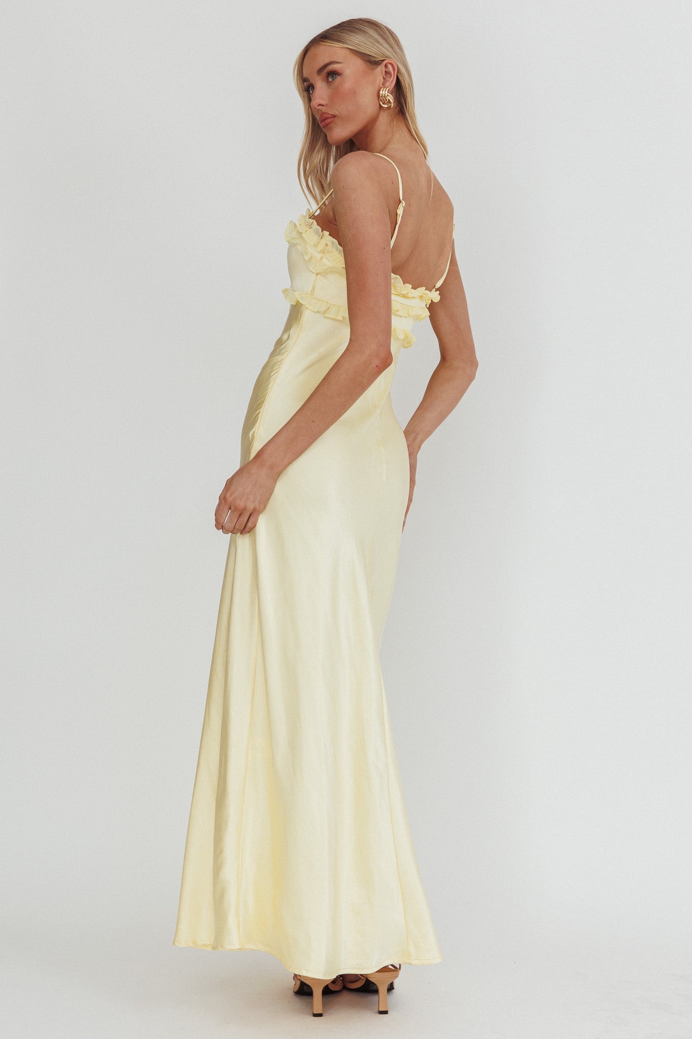 Caryn Frill Trim Maxi Dress Butter-Maymioy