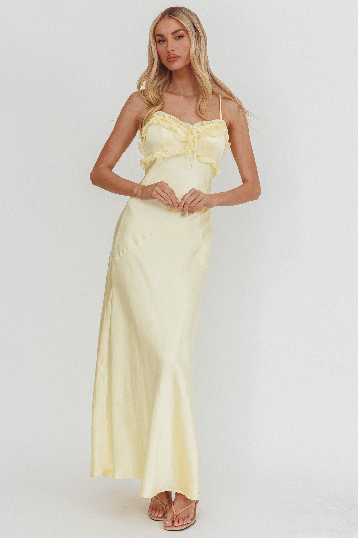 Caryn Frill Trim Maxi Dress Butter-Maymioy