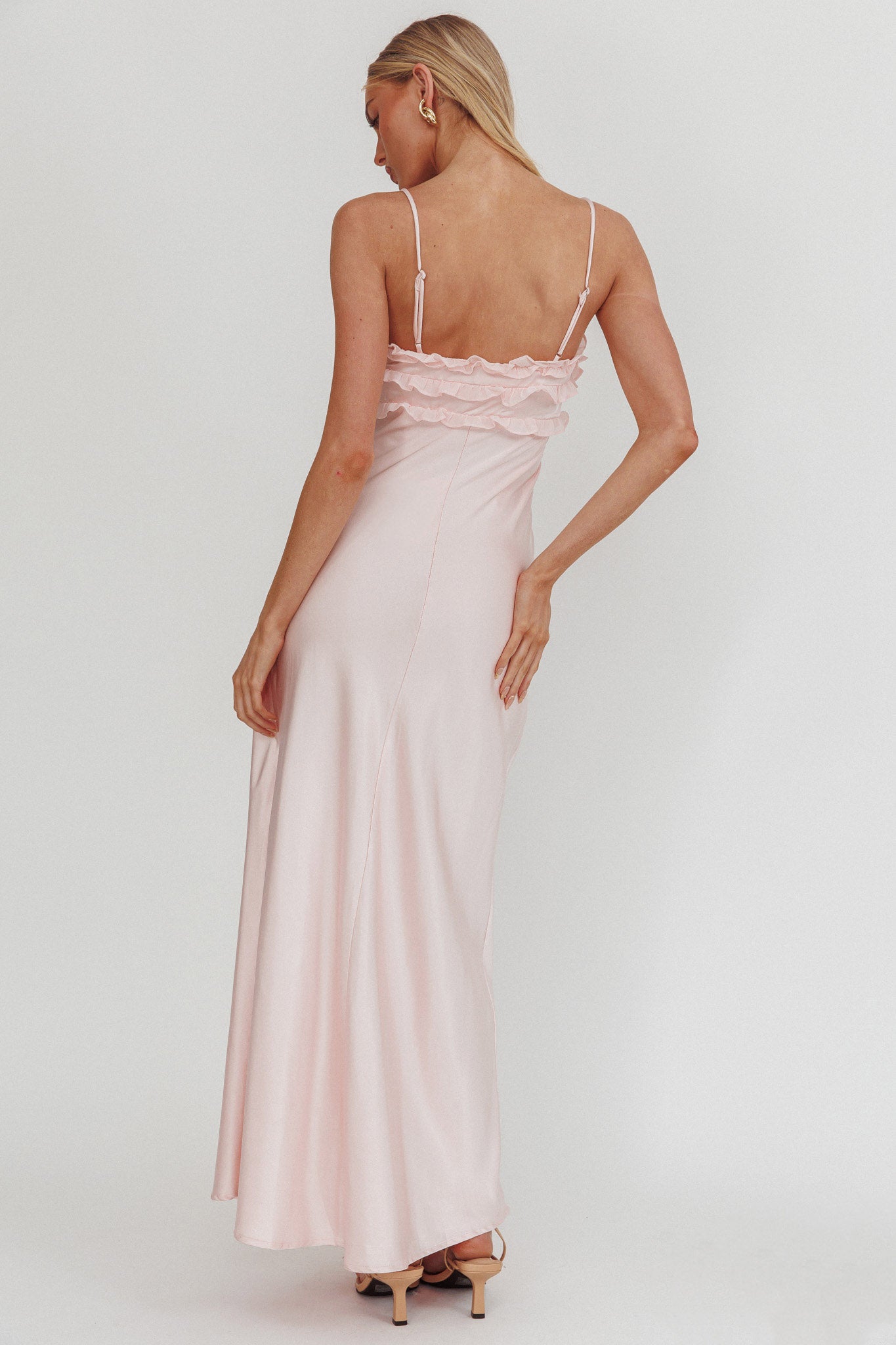 Caryn Frill Trim Maxi Dress Pink-Maymioy