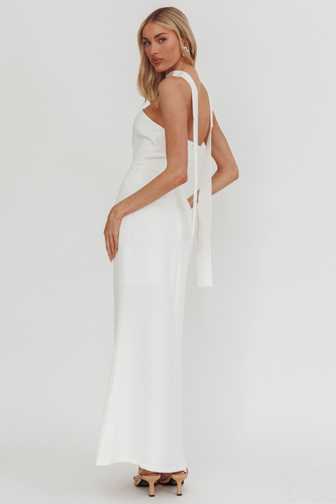 Selora Strapless Ruffle Maxi Dress White-Maymioy