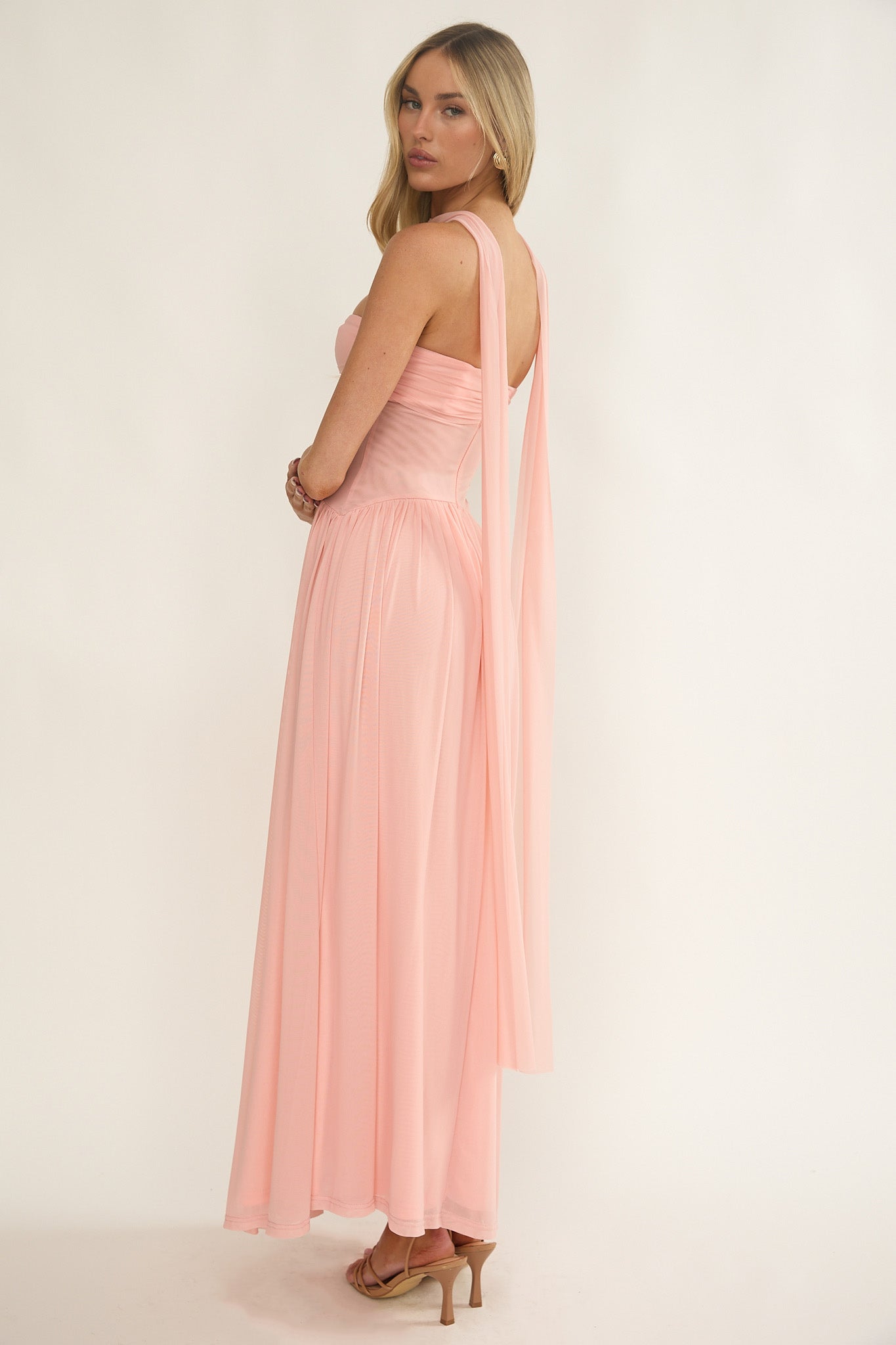 Annita Sheer Waist Maxi Dress Blush-Maymioy