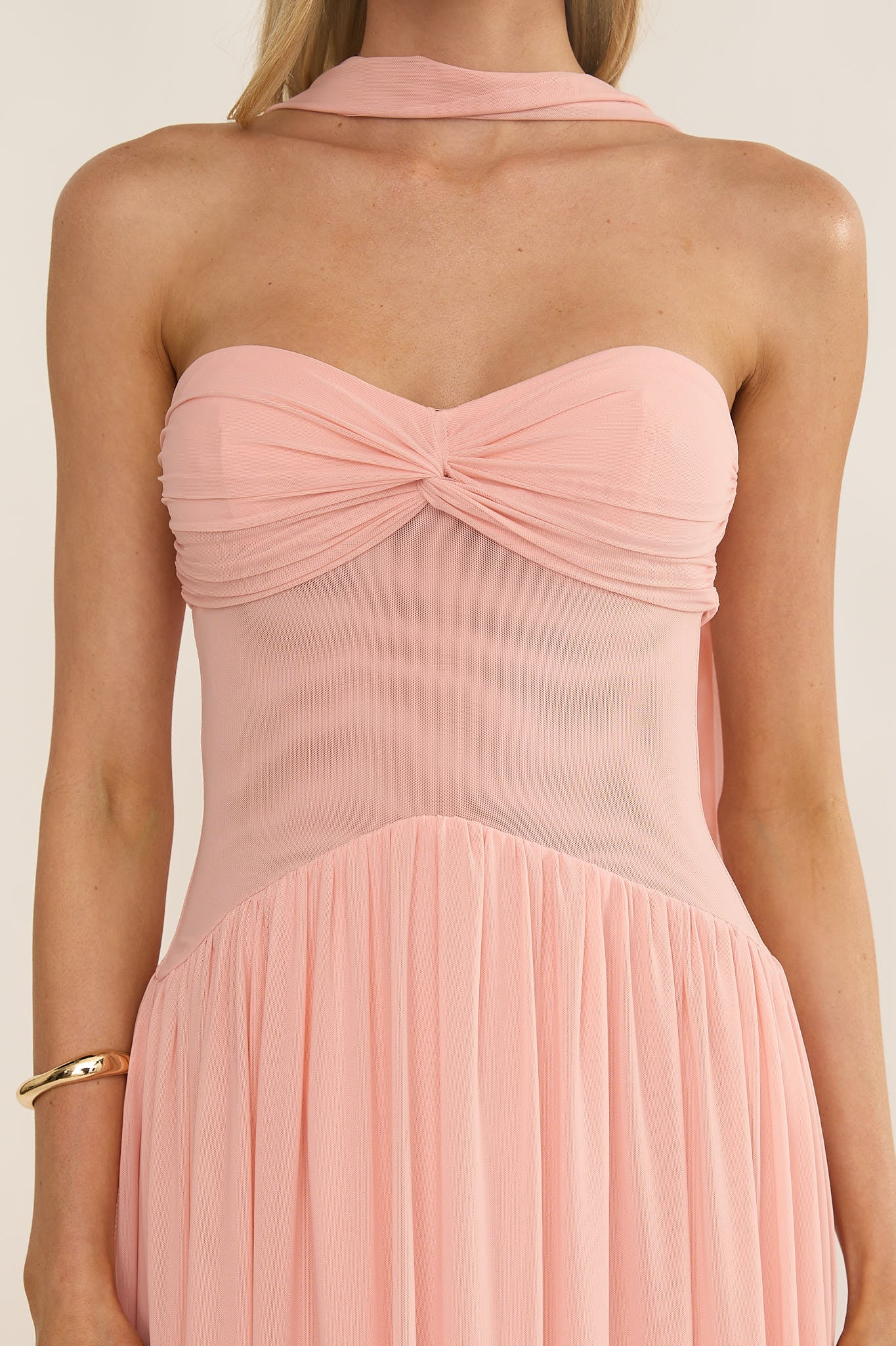 Annita Sheer Waist Maxi Dress Blush-Maymioy