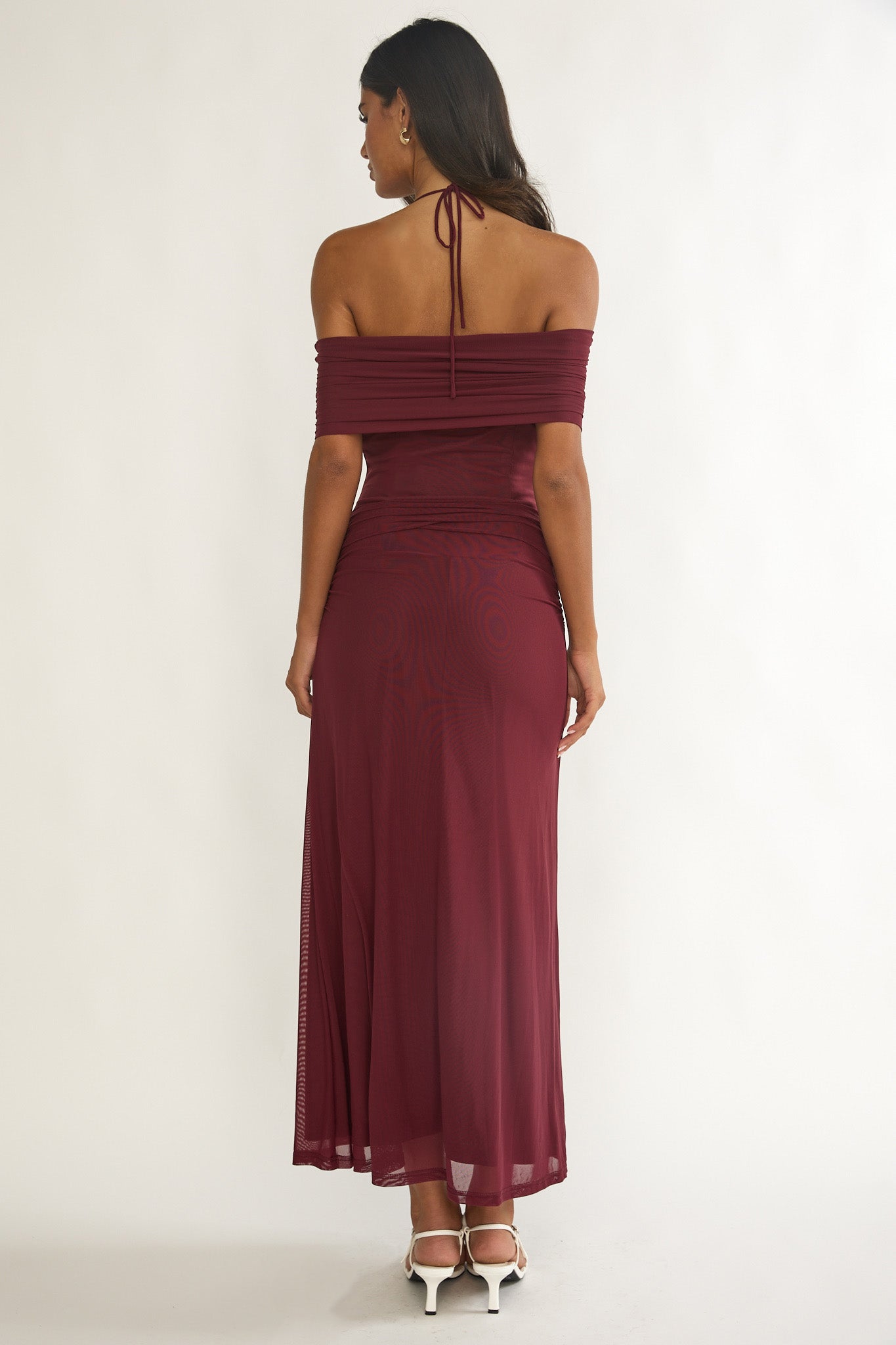 Carielle Off-Shoulder Halter Maxi Dress Wine-Maymioy