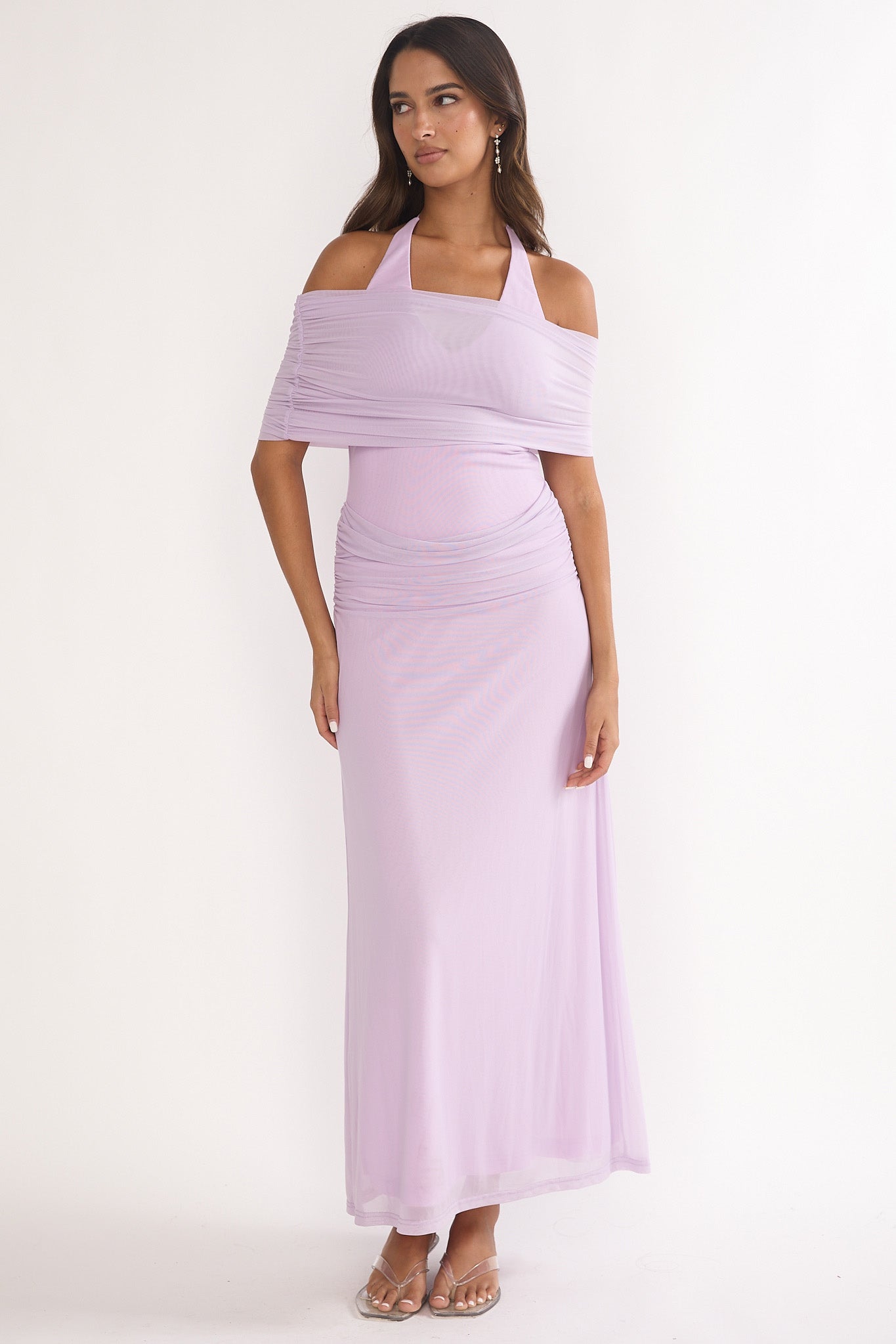 Carielle Off-Shoulder Halter Maxi Dress Lilac-Maymioy