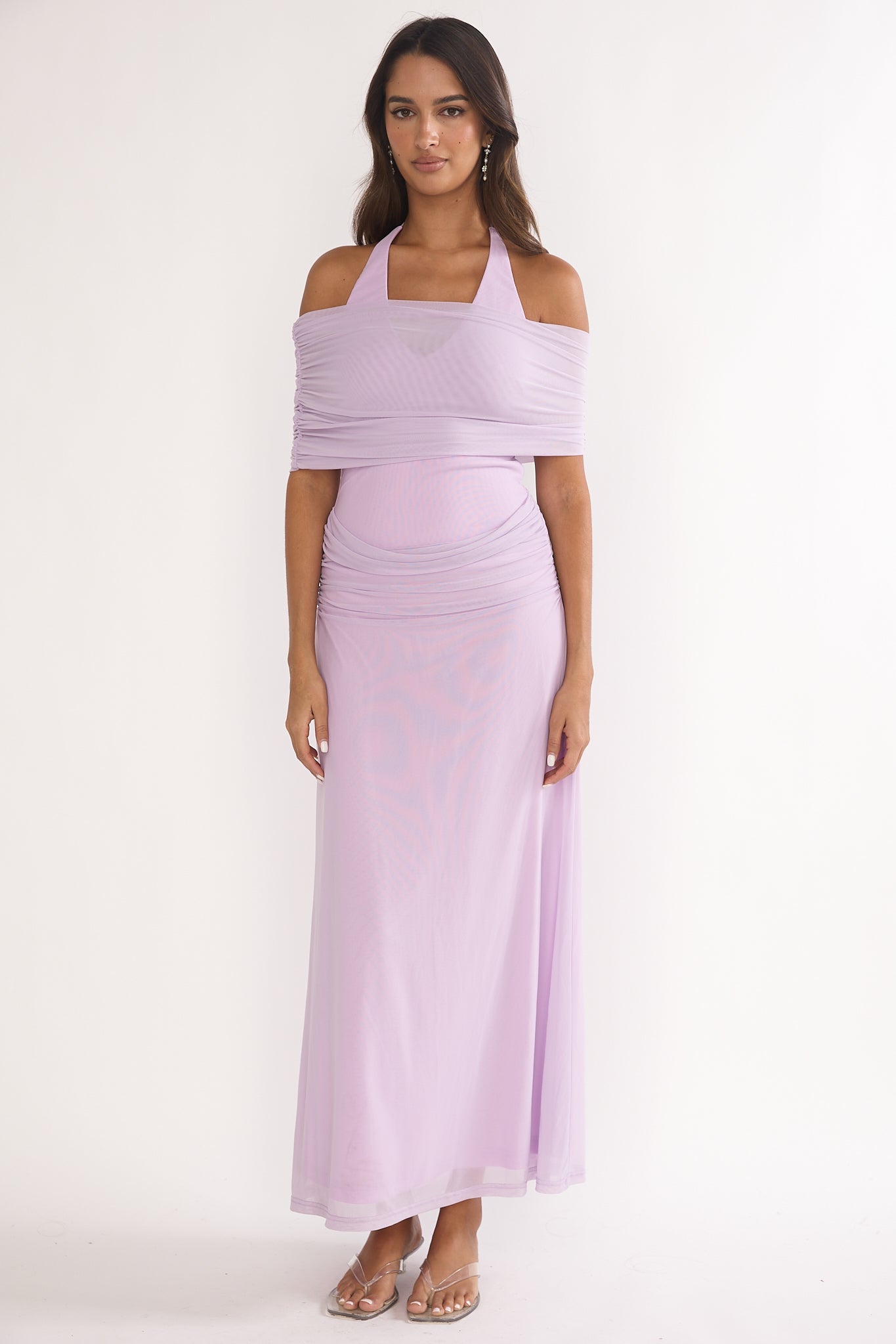 Carielle Off-Shoulder Halter Maxi Dress Lilac-Maymioy
