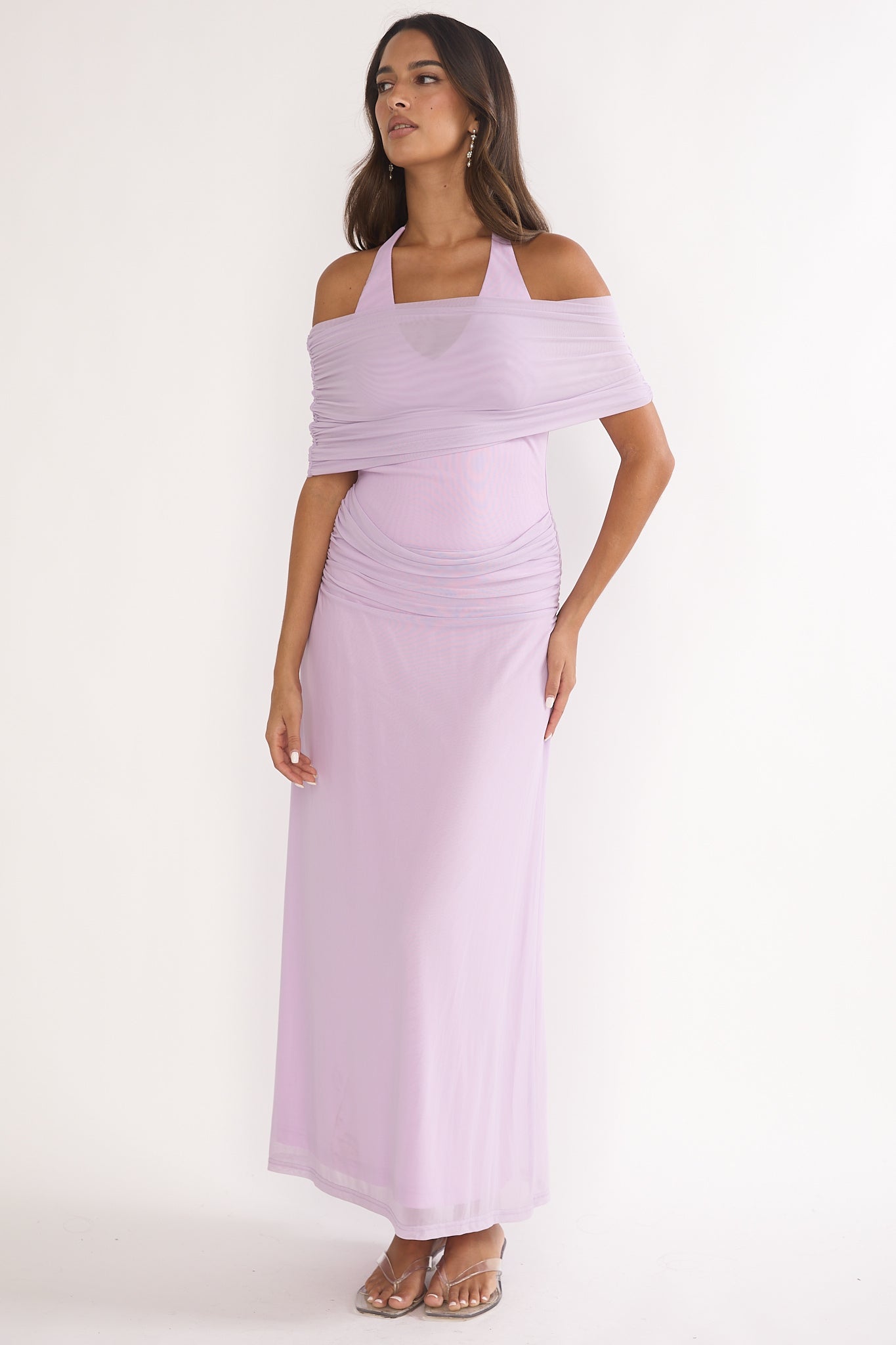 Carielle Off-Shoulder Halter Maxi Dress Lilac-Maymioy