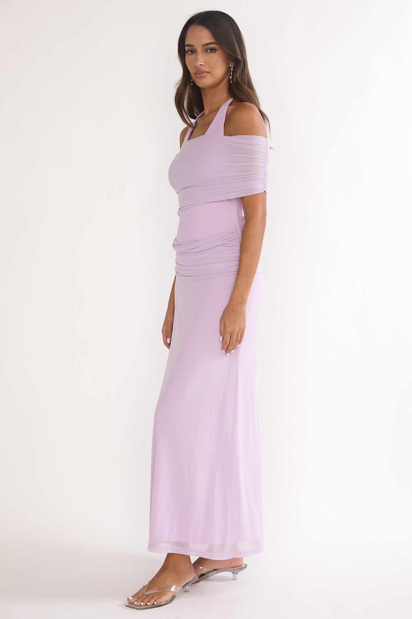 Carielle Off-Shoulder Halter Maxi Dress Lilac-Maymioy