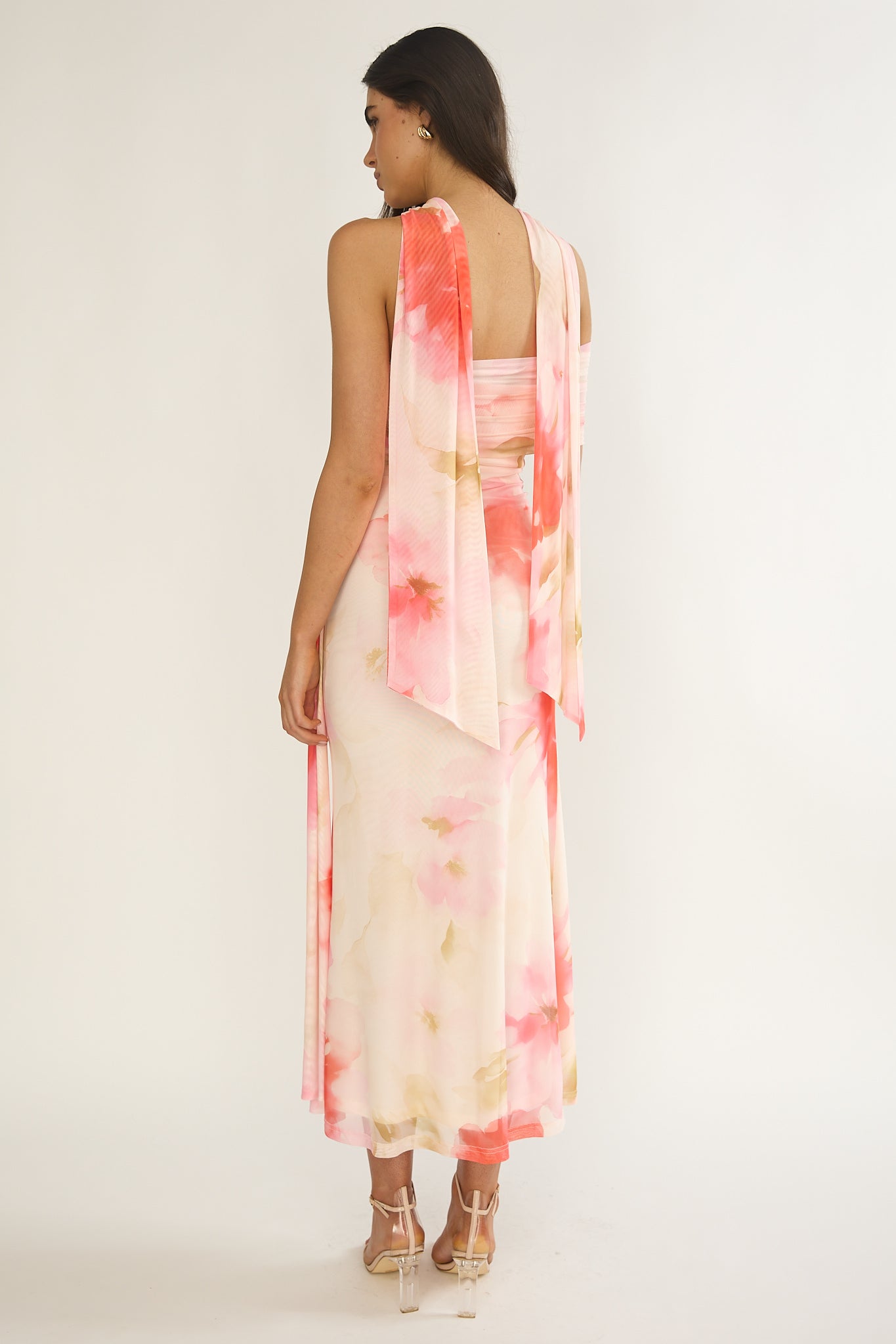 Carrisa One-Sleeve Maxi Dress Floral Pink-Maymioy