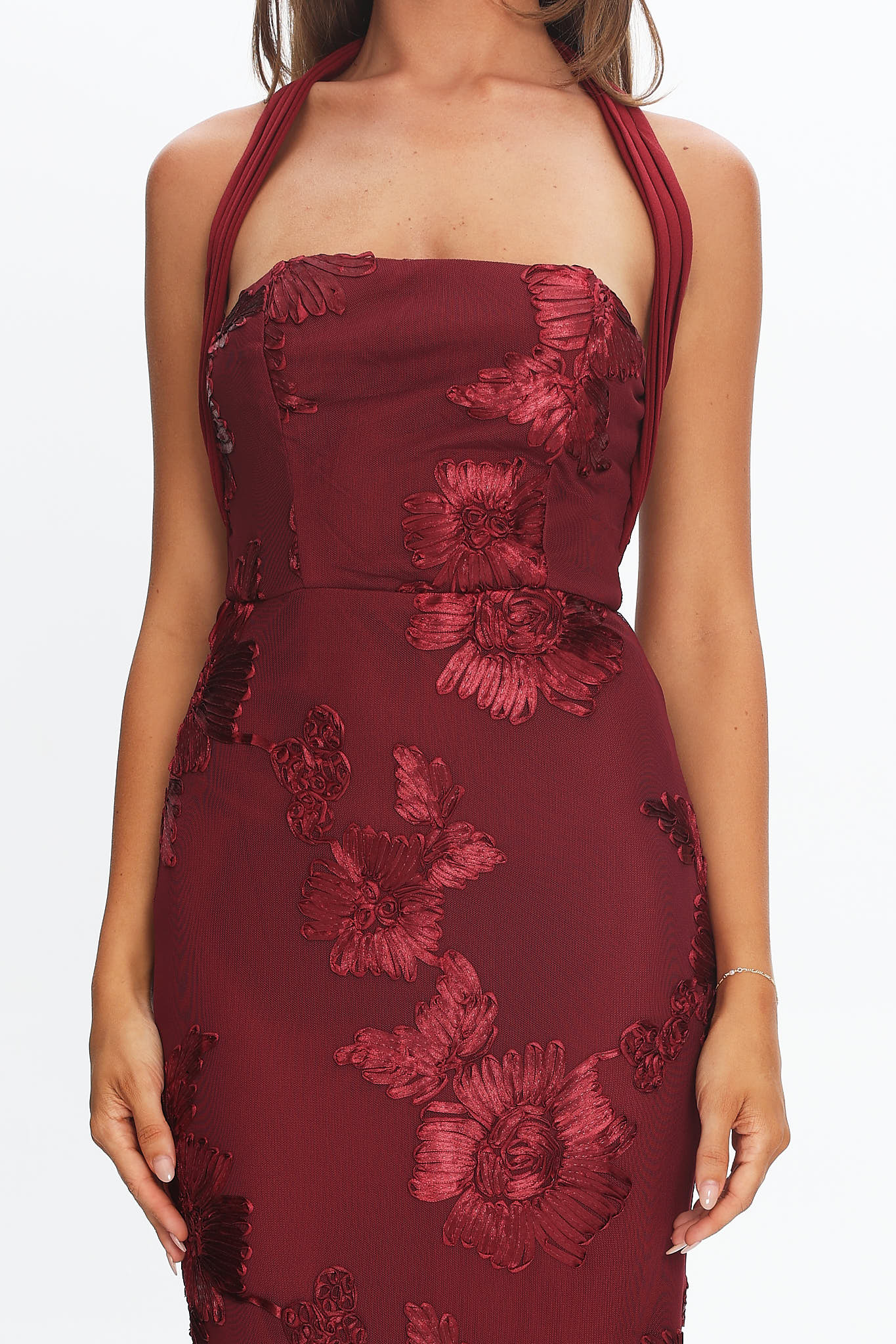 Serenya Halterneck Embellished Maxi Dress Wine-Maymioy