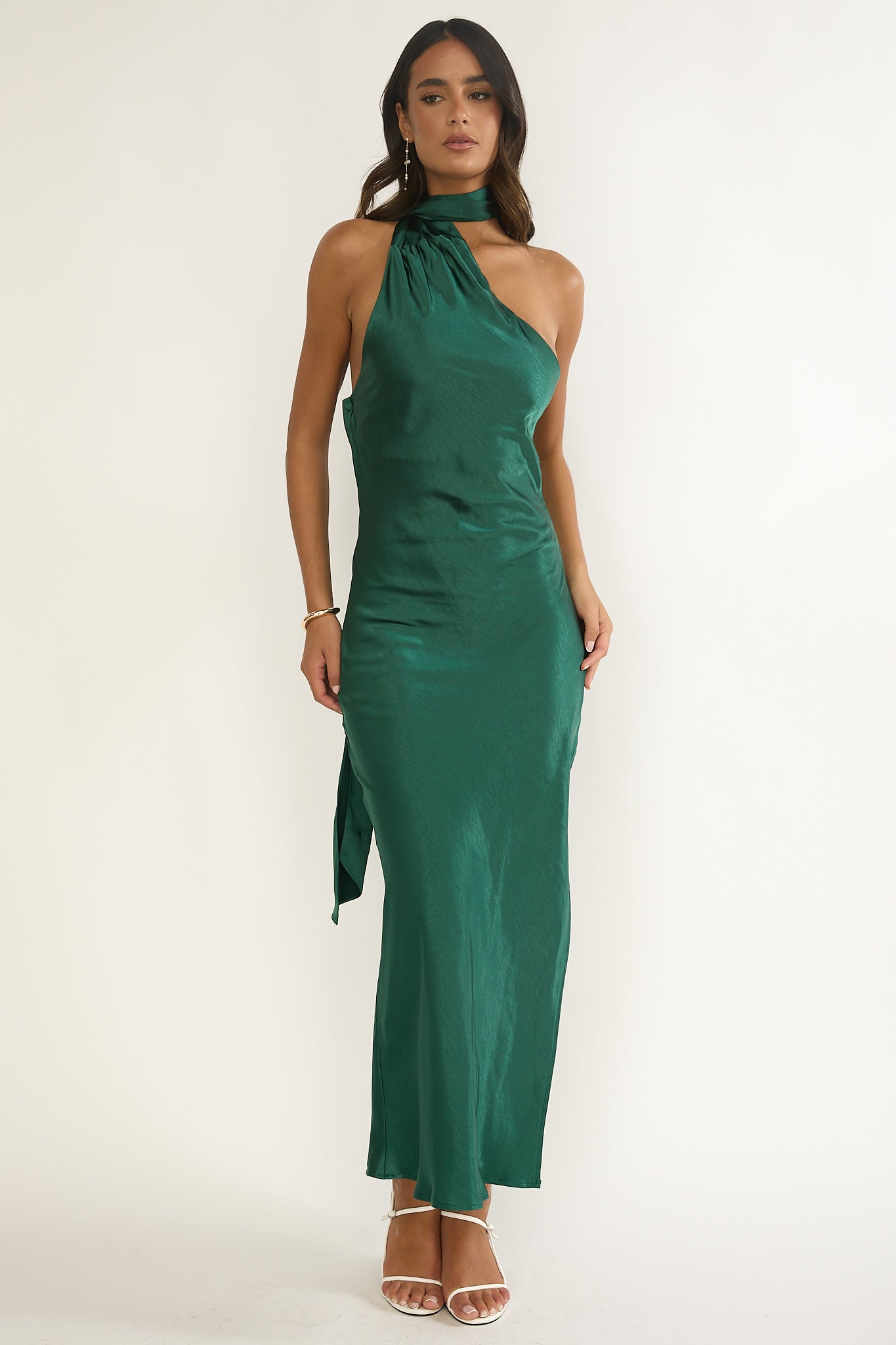 Rionna Open Cowl Back Maxi Dress Forest Green-Maymioy