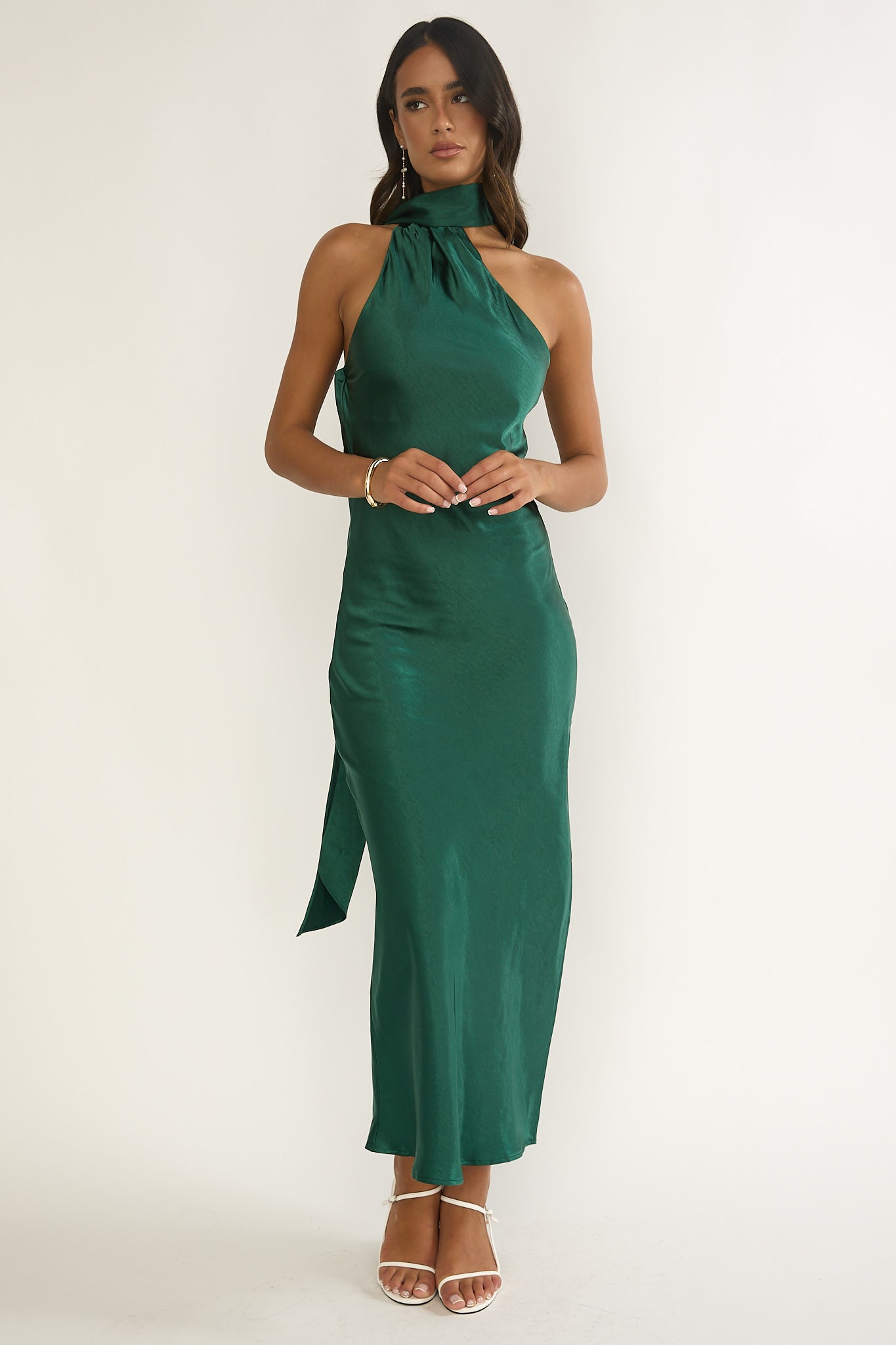 Rionna Open Cowl Back Maxi Dress Forest Green-Maymioy
