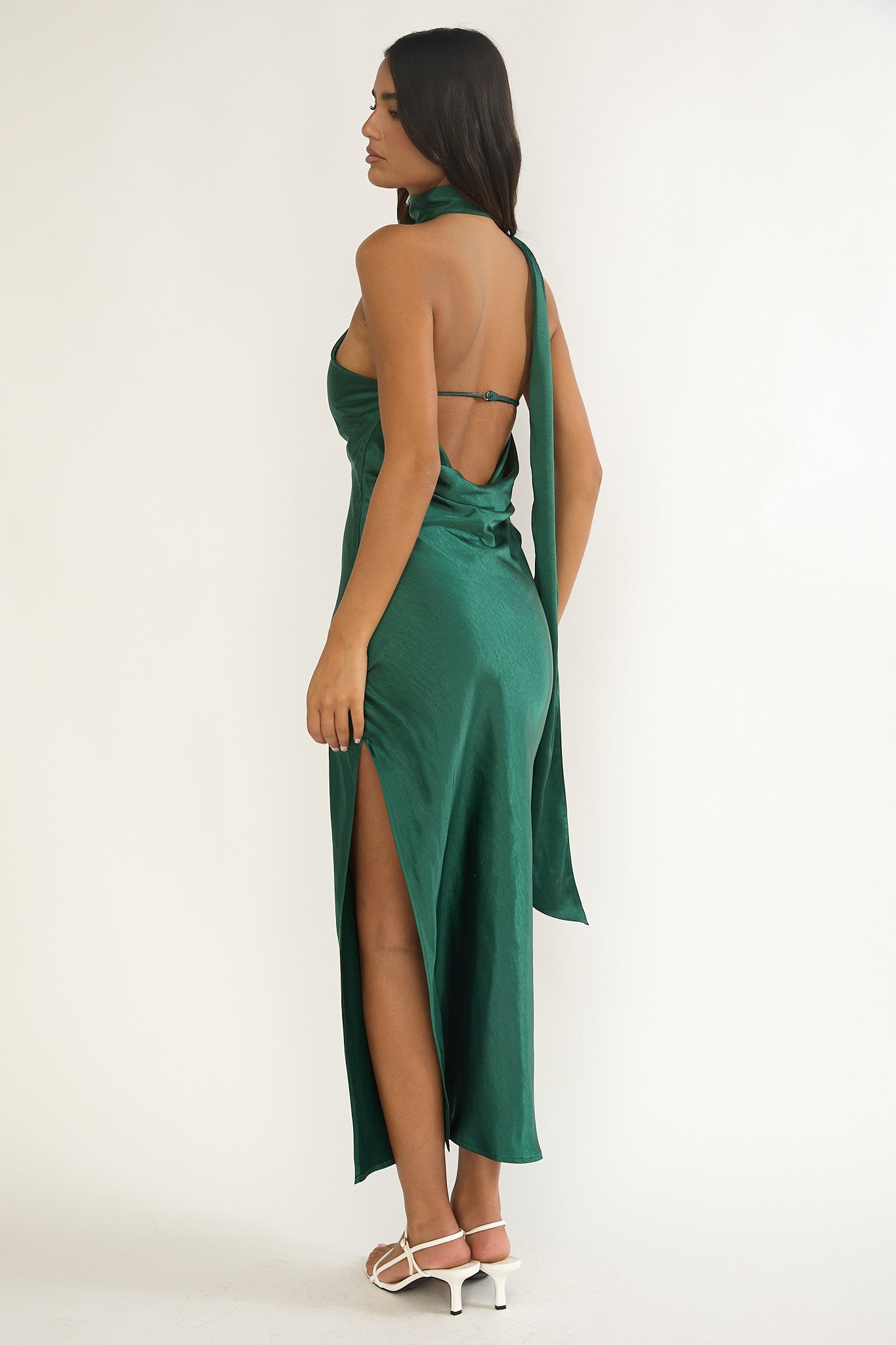 Rionna Open Cowl Back Maxi Dress Forest Green-Maymioy