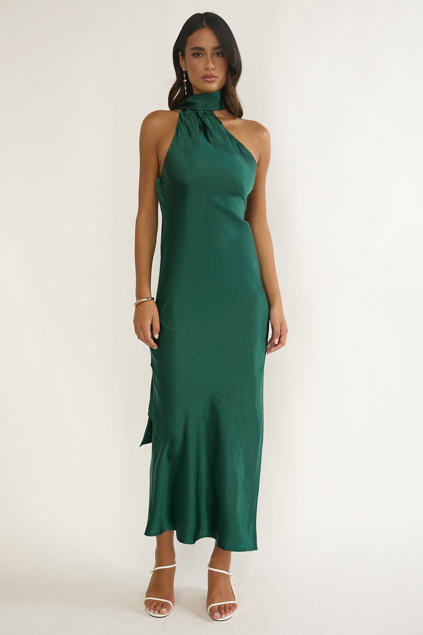 Rionna Open Cowl Back Maxi Dress Forest Green-Maymioy