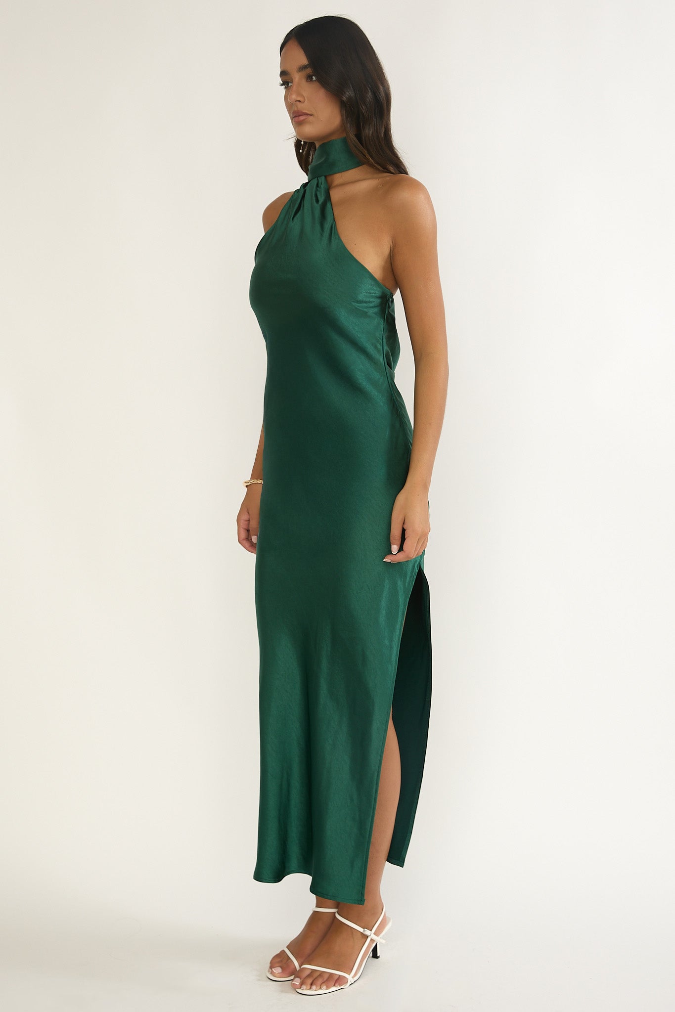 Rionna Open Cowl Back Maxi Dress Forest Green-Maymioy