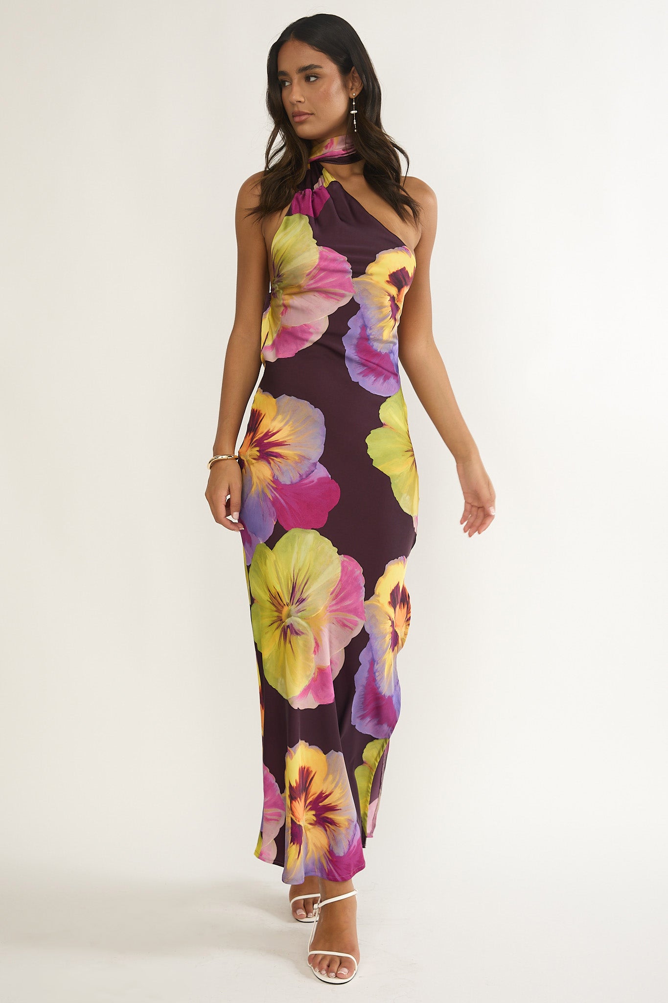 Ilyse Open Cowl Back Maxi Dress Pansies Plum-Maymioy