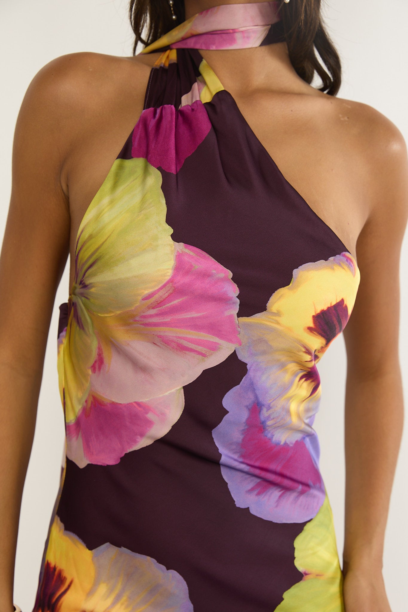 Ilyse Open Cowl Back Maxi Dress Pansies Plum-Maymioy