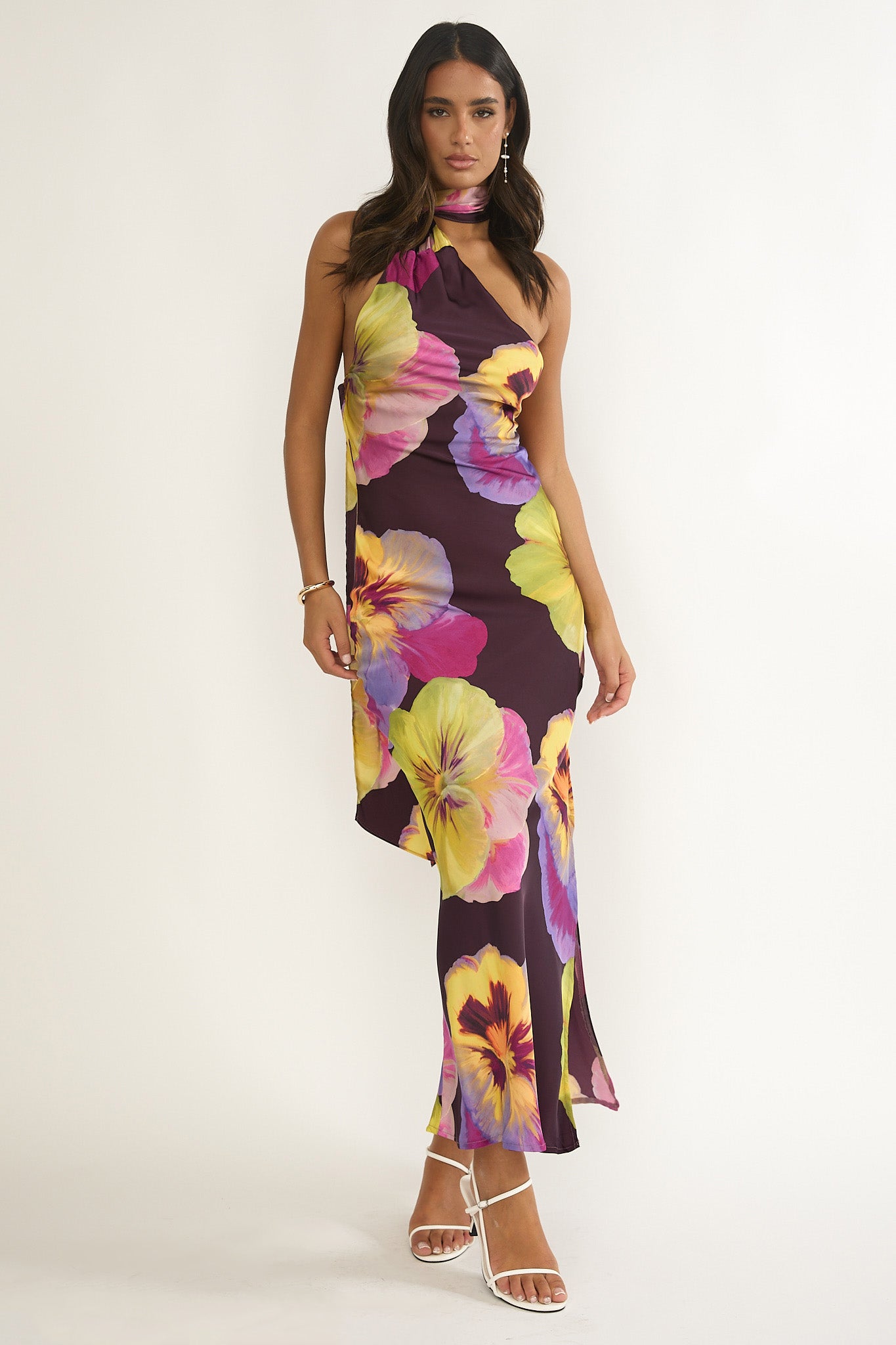 Ilyse Open Cowl Back Maxi Dress Pansies Plum-Maymioy