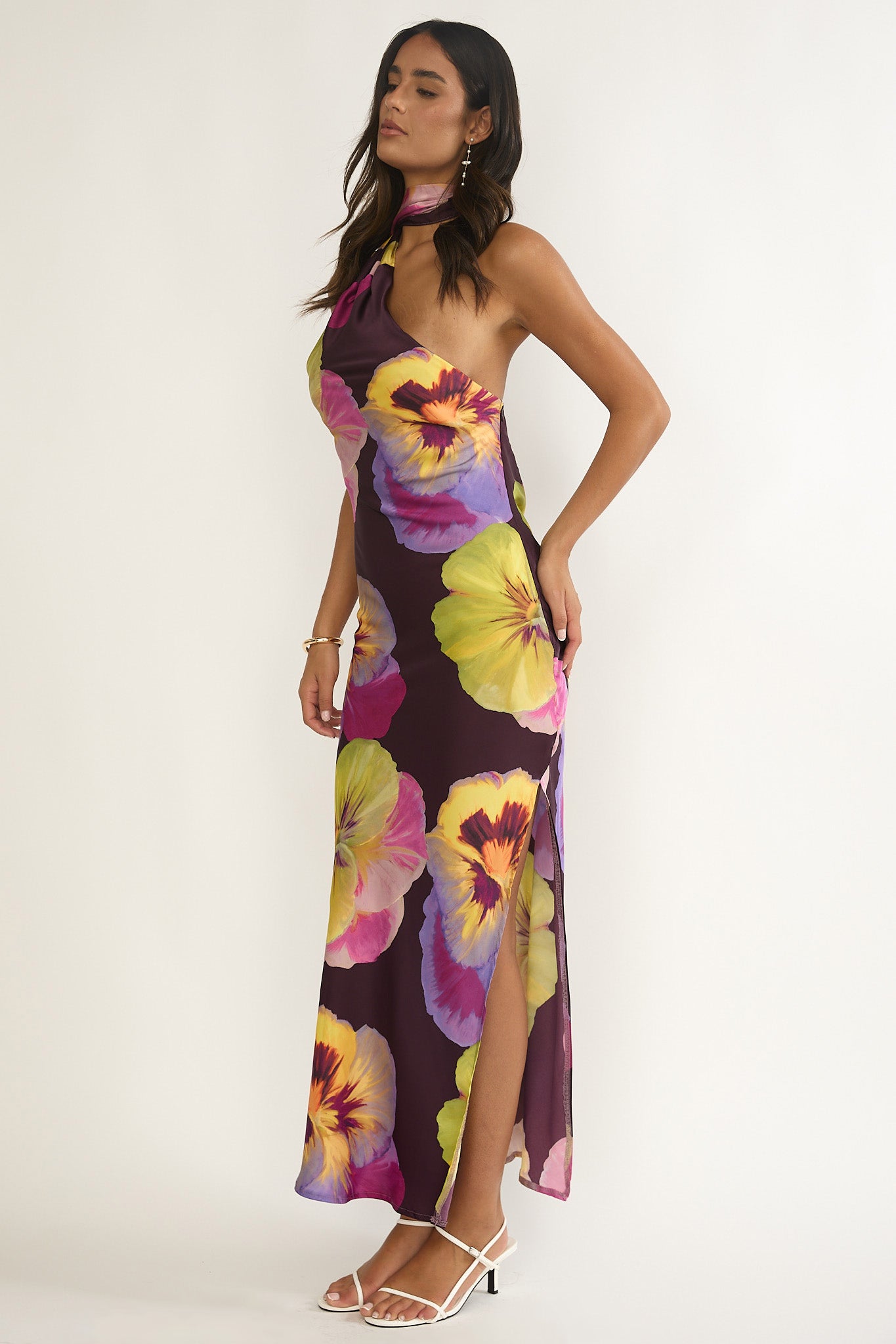 Ilyse Open Cowl Back Maxi Dress Pansies Plum-Maymioy