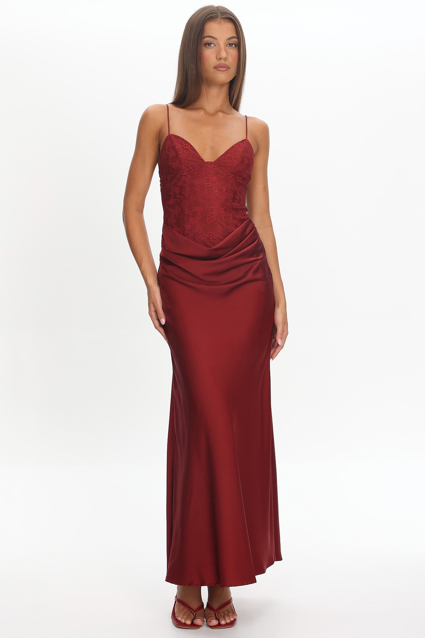 Faelis Draped Waist Maxi Dress Wine-Maymioy