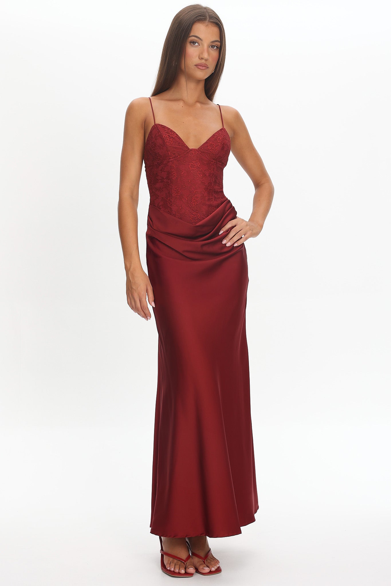 Faelis Draped Waist Maxi Dress Wine-Maymioy